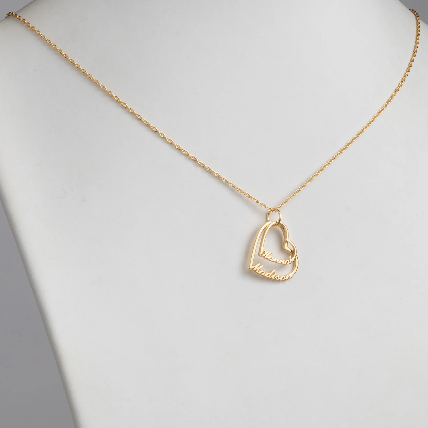 14K Gold over Sterling Script Name with Heart Necklace - 2 Names - Image 2
