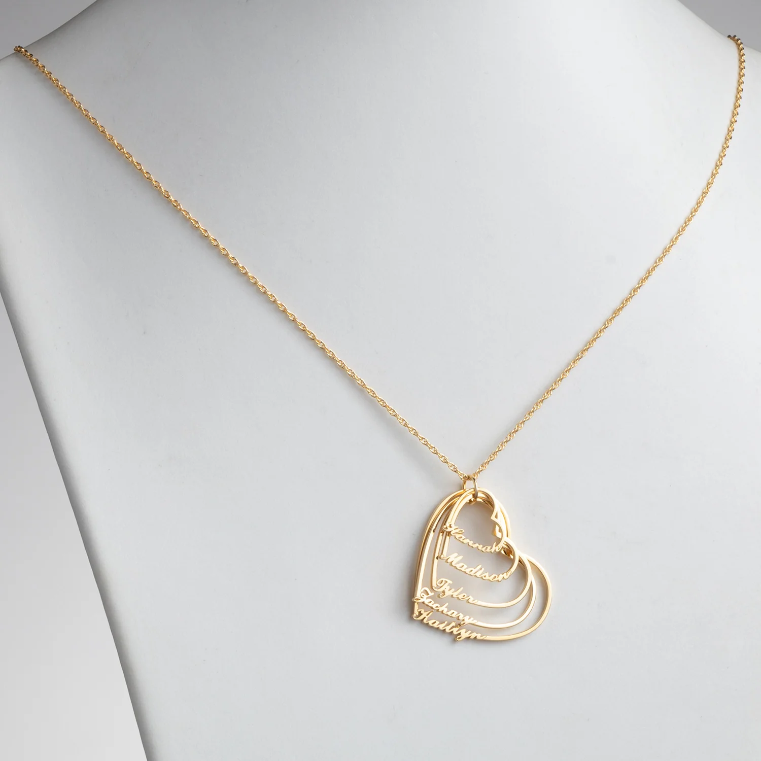 14K Gold over Sterling Script Name with Heart Necklace - 5 Names - Image 2