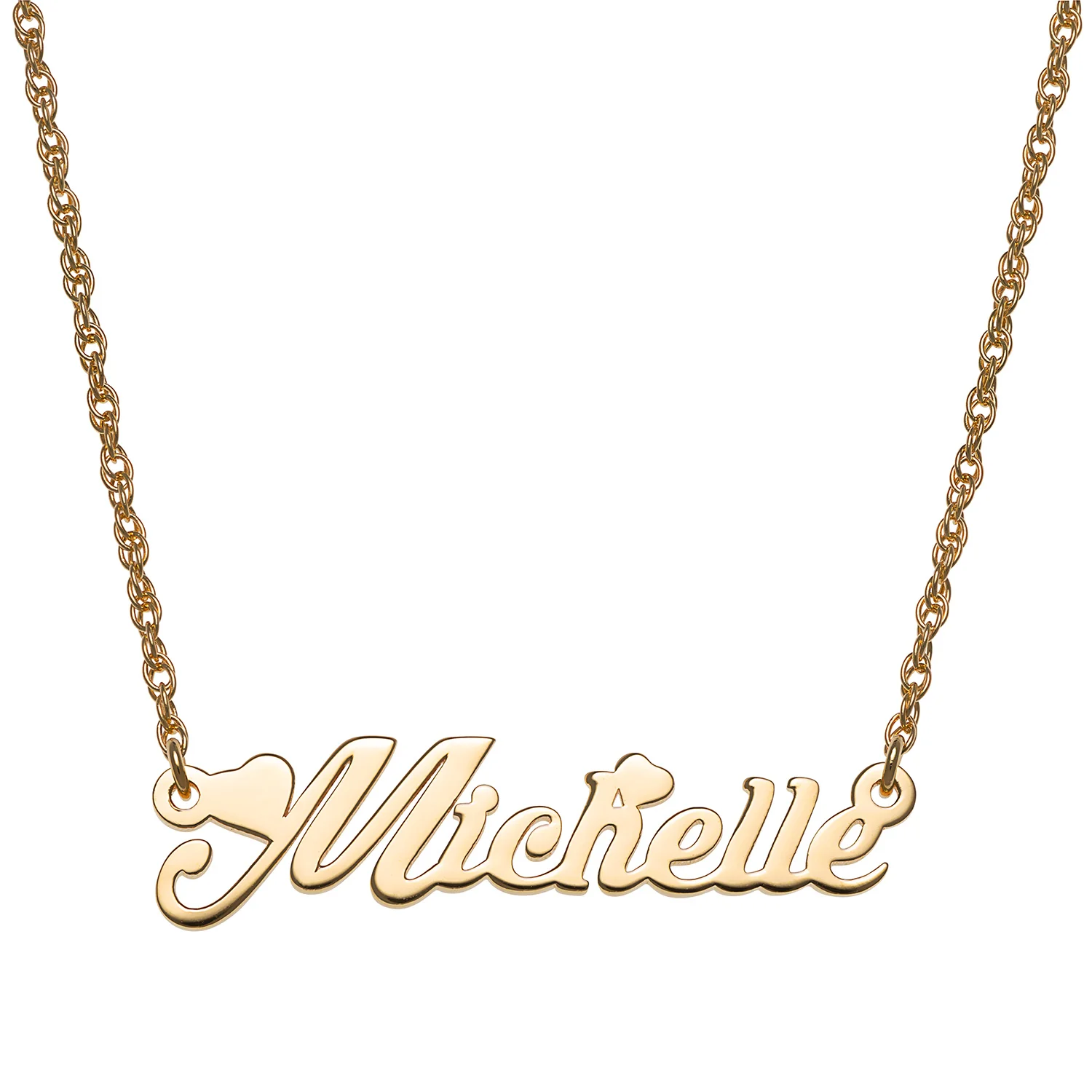14K Gold over Sterling Script Name with Hearts Necklace