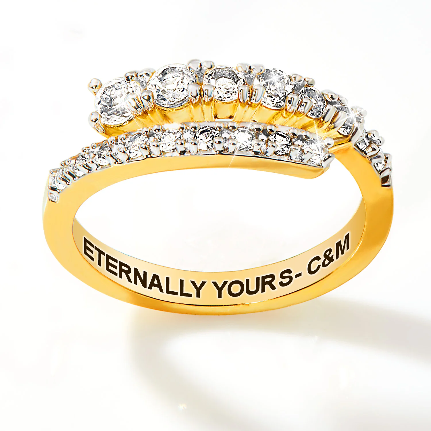 Gold over Sterling Silver Engraved White Topaz Bypass Ring - Image 4
