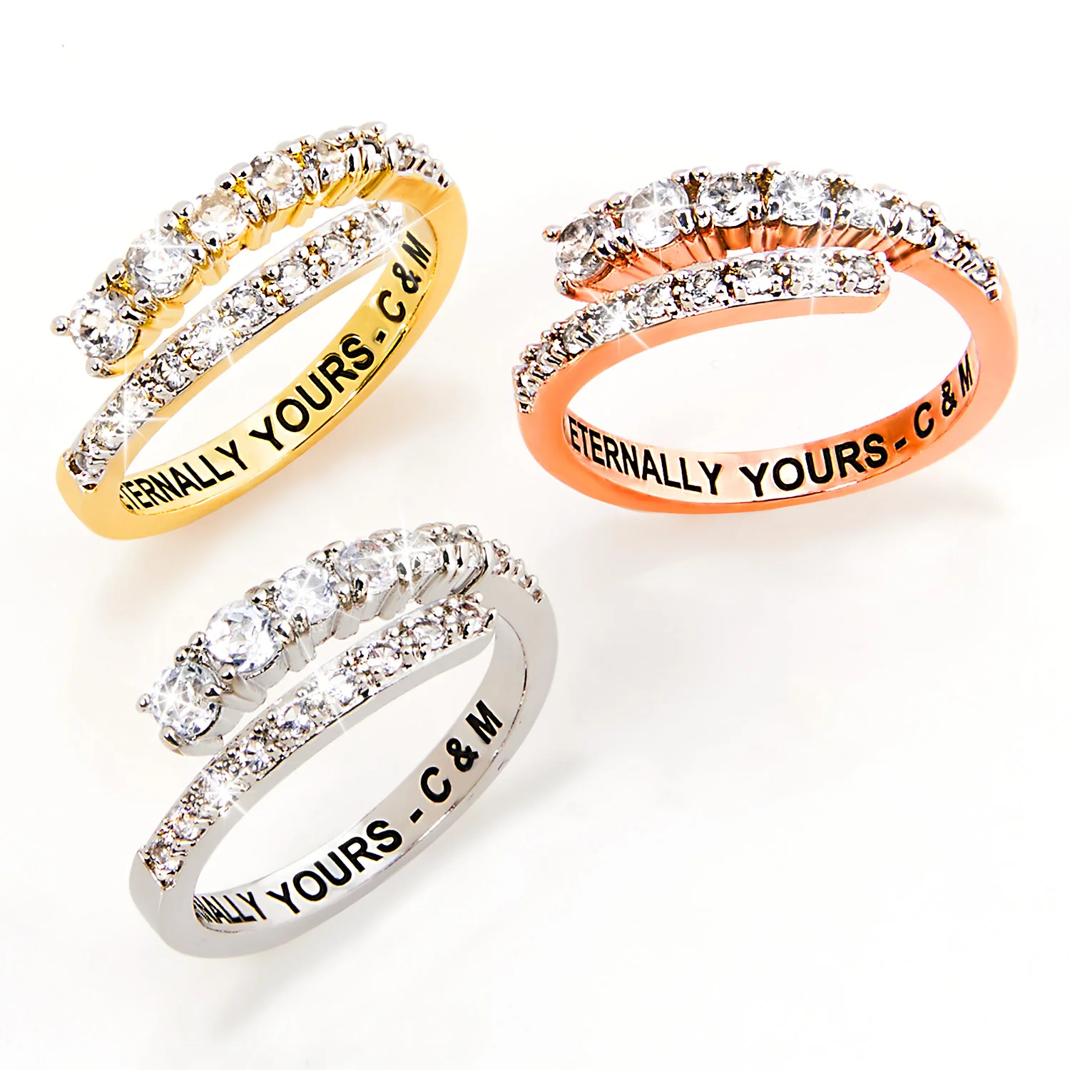 Gold over Sterling Silver Engraved White Topaz Bypass Ring - Image 6