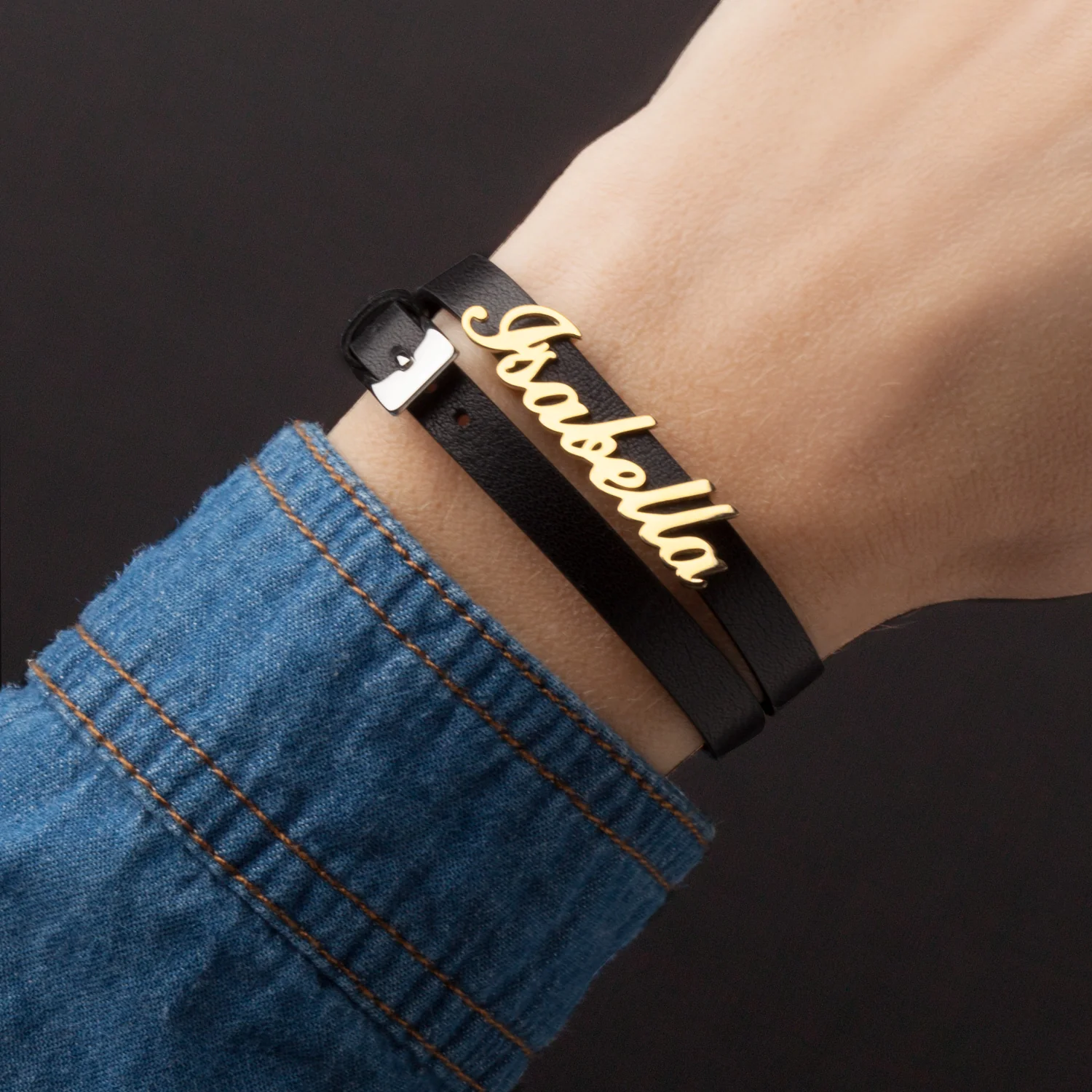 14K Gold over Sterling Name Leather Wrap Bracelet and Choker - Image 4