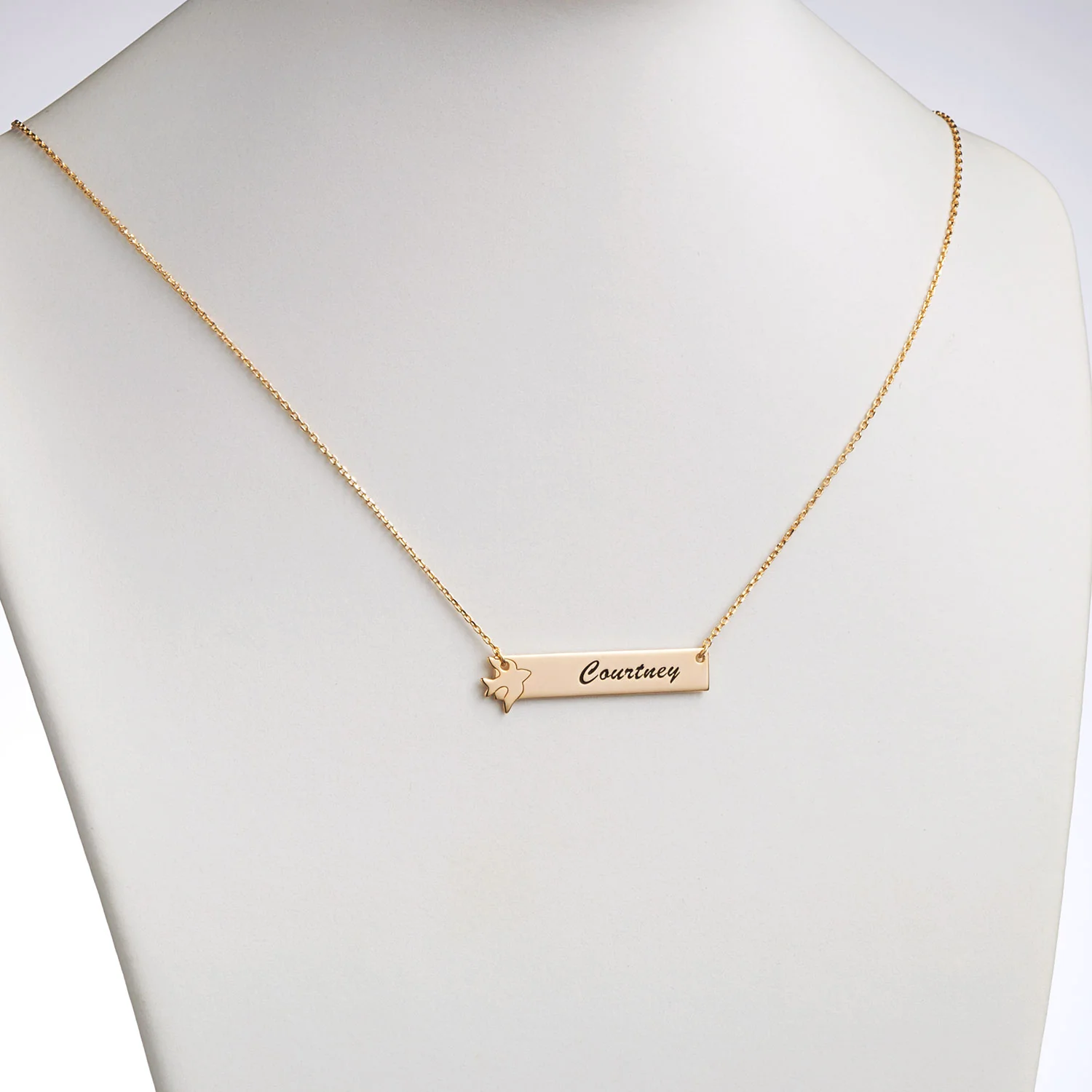 14K Gold over Sterling  Name Bar with Dove Necklace - Image 2