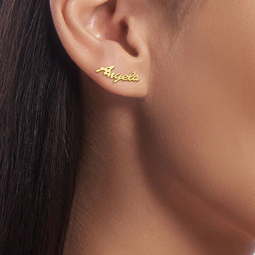 14K Gold over Sterling Name Earrings - Image 5