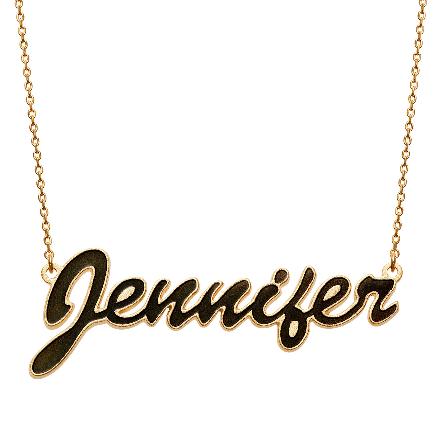 14K Gold over Sterling Name Necklace with Black Enamel