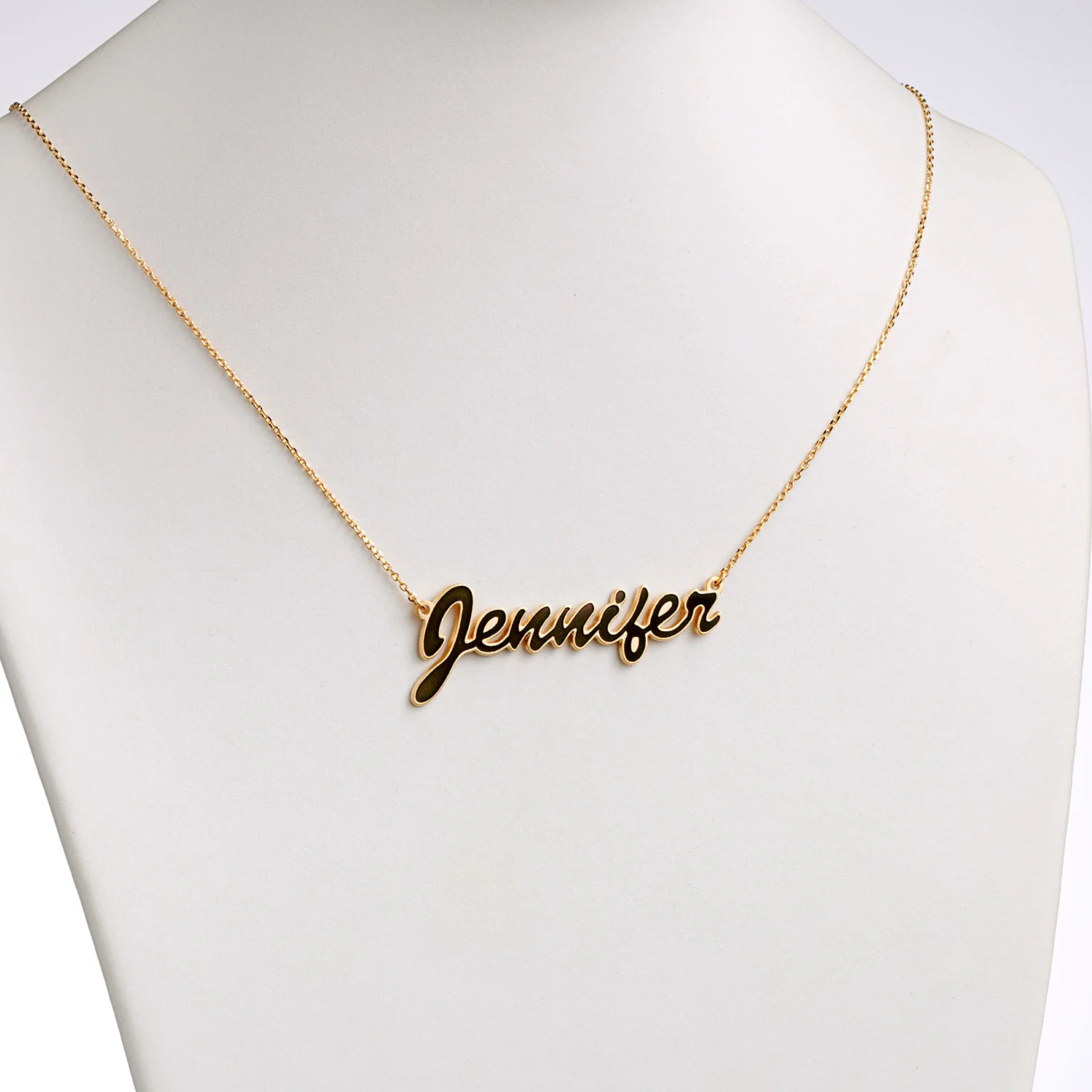 14K Gold over Sterling Name Necklace with Black Enamel - Image 2