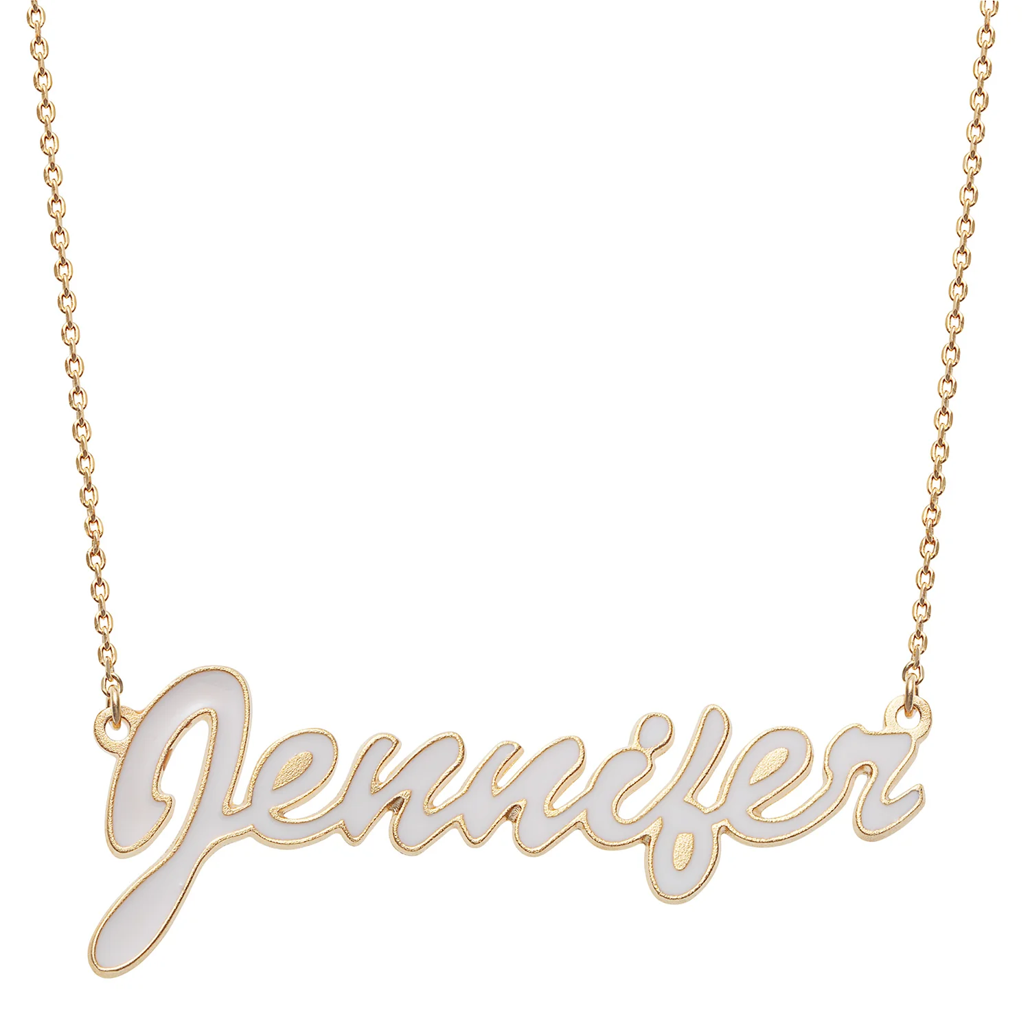 14K Gold over Sterling Name Necklace with White Enamel