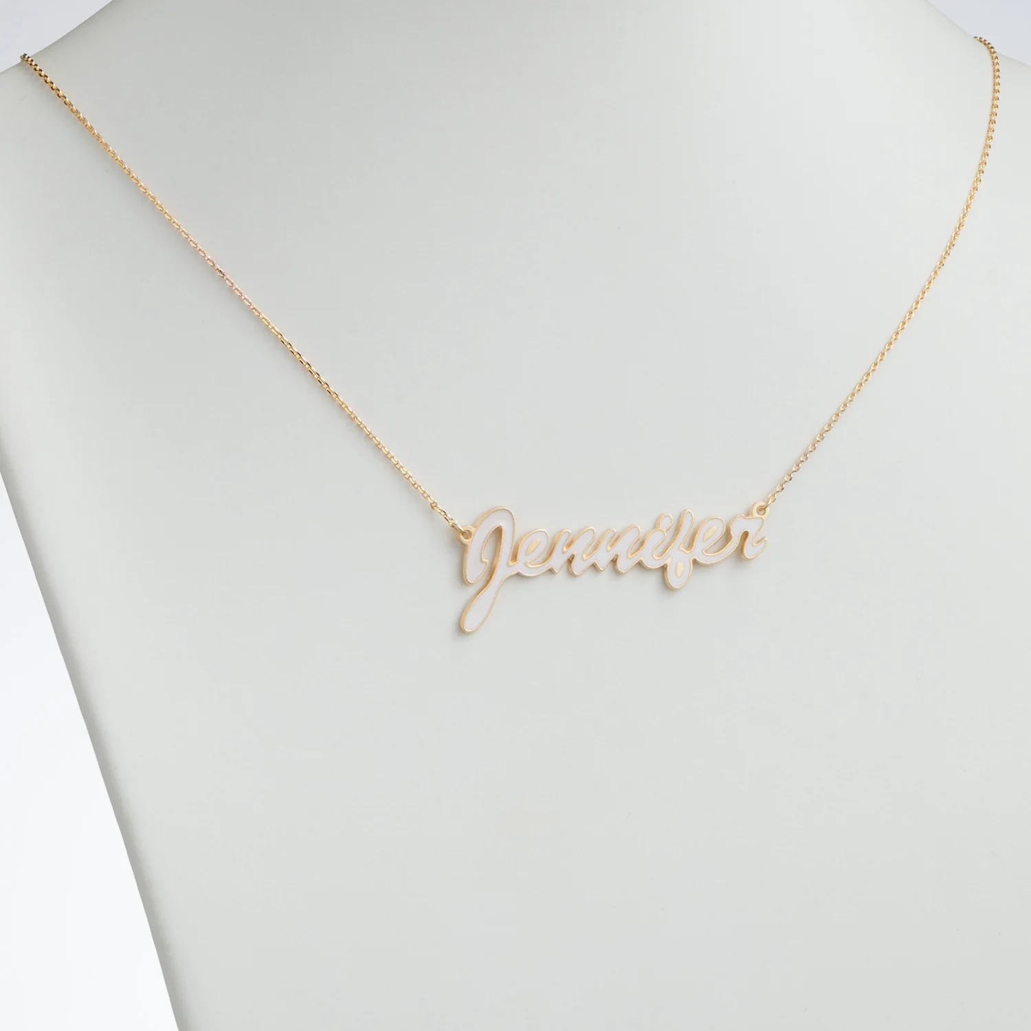 14K Gold over Sterling Name Necklace with White Enamel - Image 2
