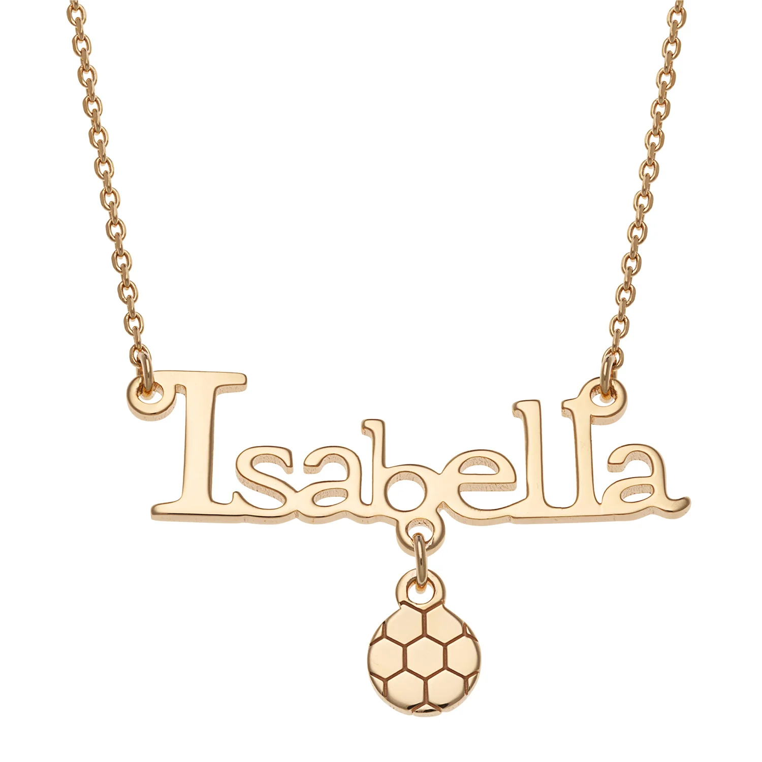 14K Gold over Sterling  Name with Soccer Ball Necklace