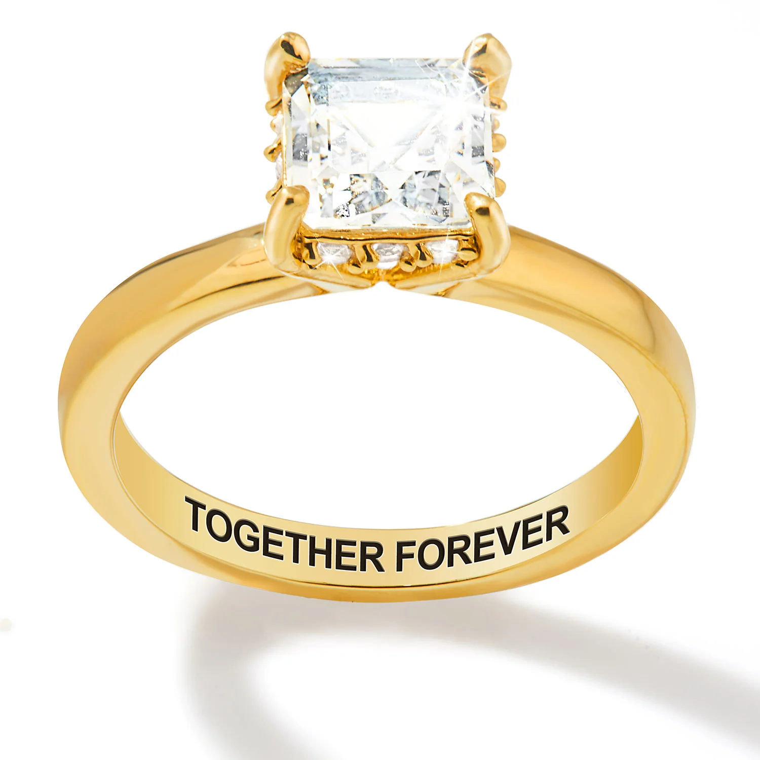 Gold over Sterling Square Hidden Halo White Topaz Engagement Ring - Image 3