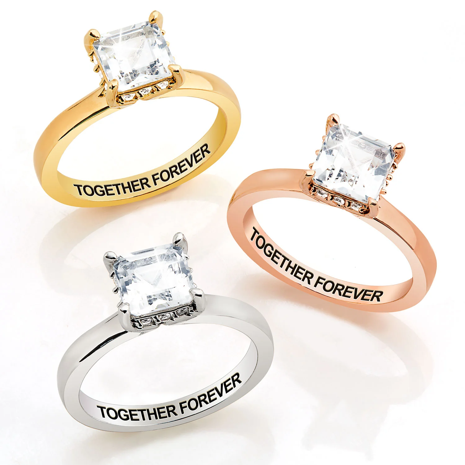 Gold over Sterling Square Hidden Halo White Topaz Engagement Ring - Image 6