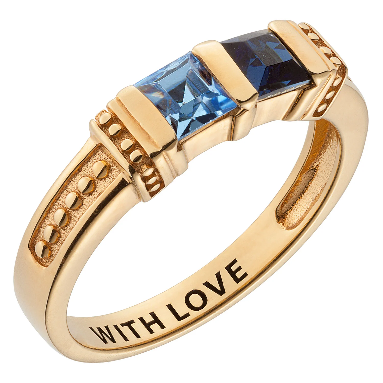 14K Gold over Sterling Square Mother's Birthstone Ring - 2 Stones - Image 2