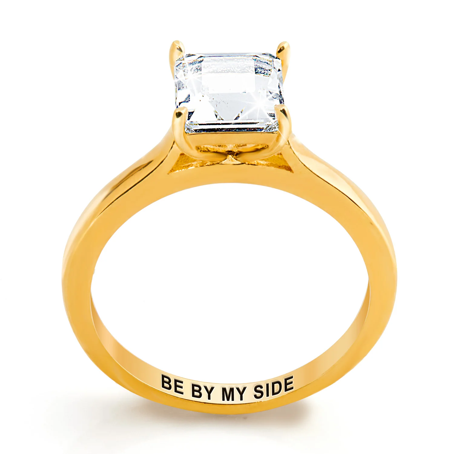 Gold over Sterling Square White Topaz Engraved Enhancer Engagement Ring Set - Image 5
