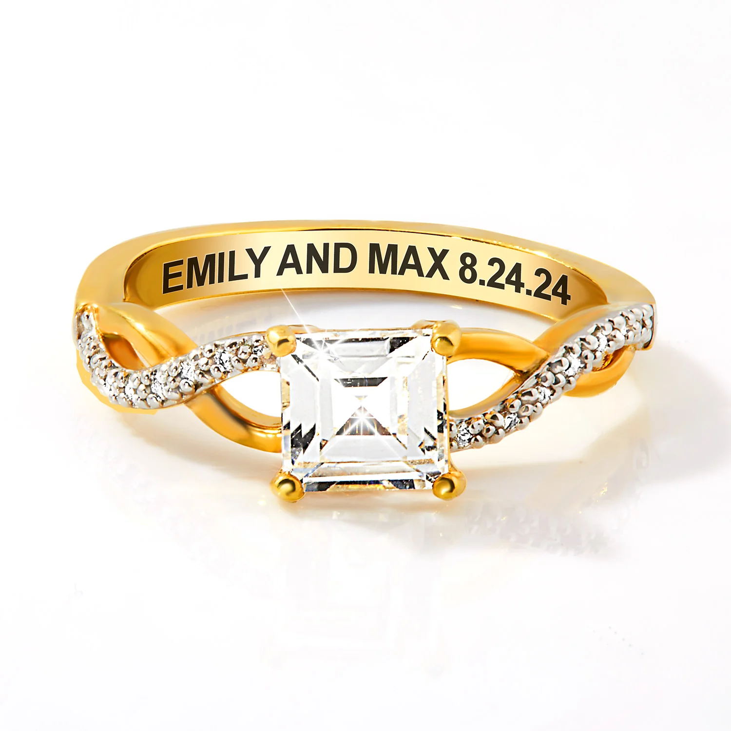 Gold over Sterling Square White Topaz Twist Engagement Ring