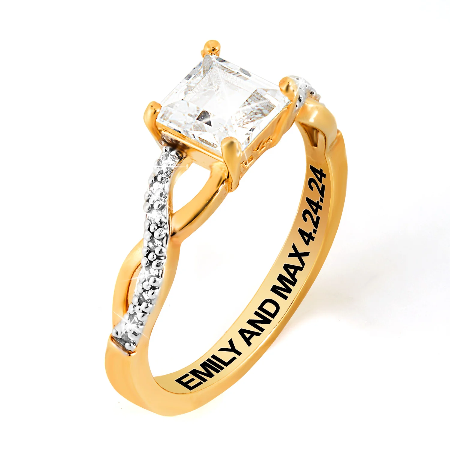 Gold over Sterling Square White Topaz Twist Engagement Ring - Image 3