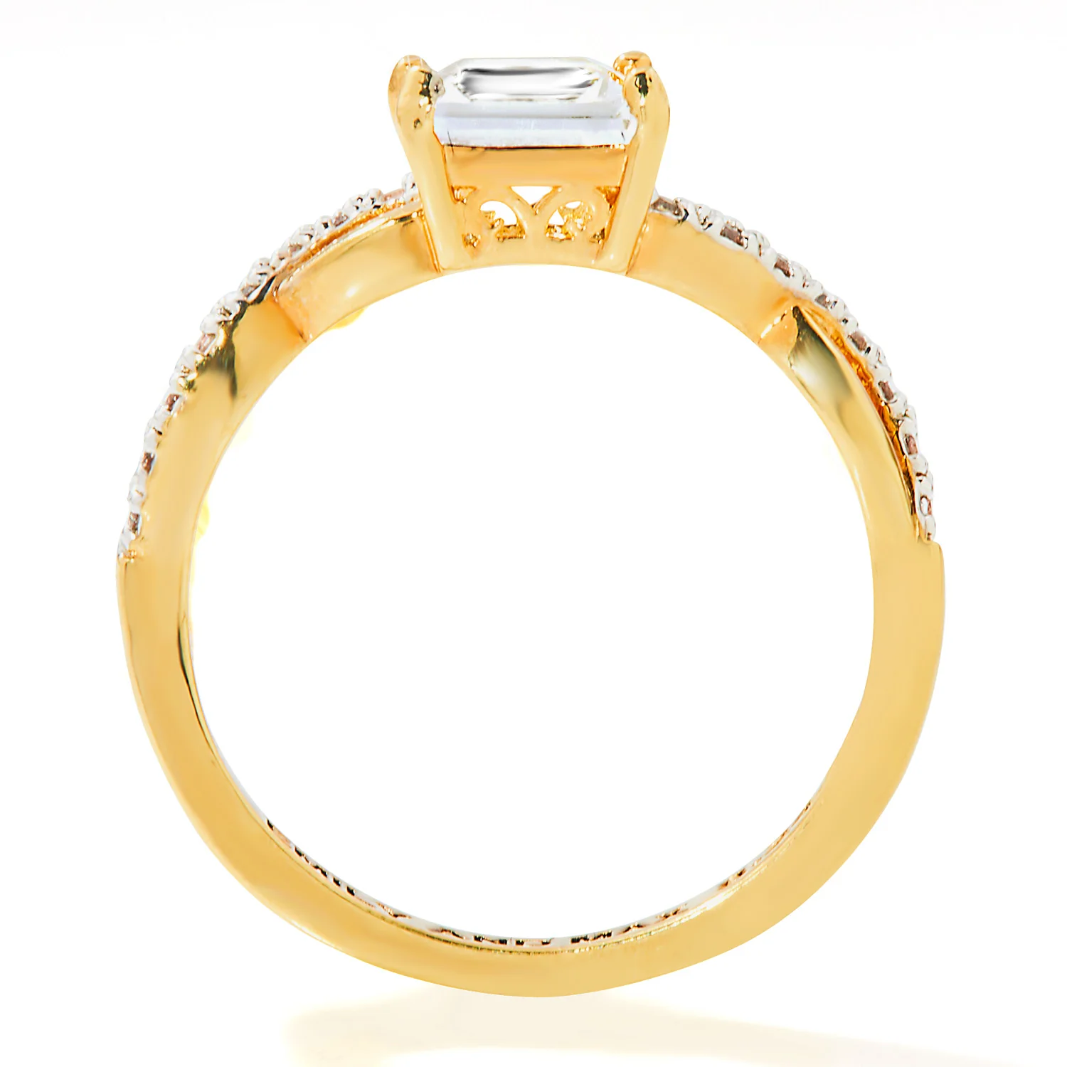 Gold over Sterling Square White Topaz Twist Engagement Ring - Image 4