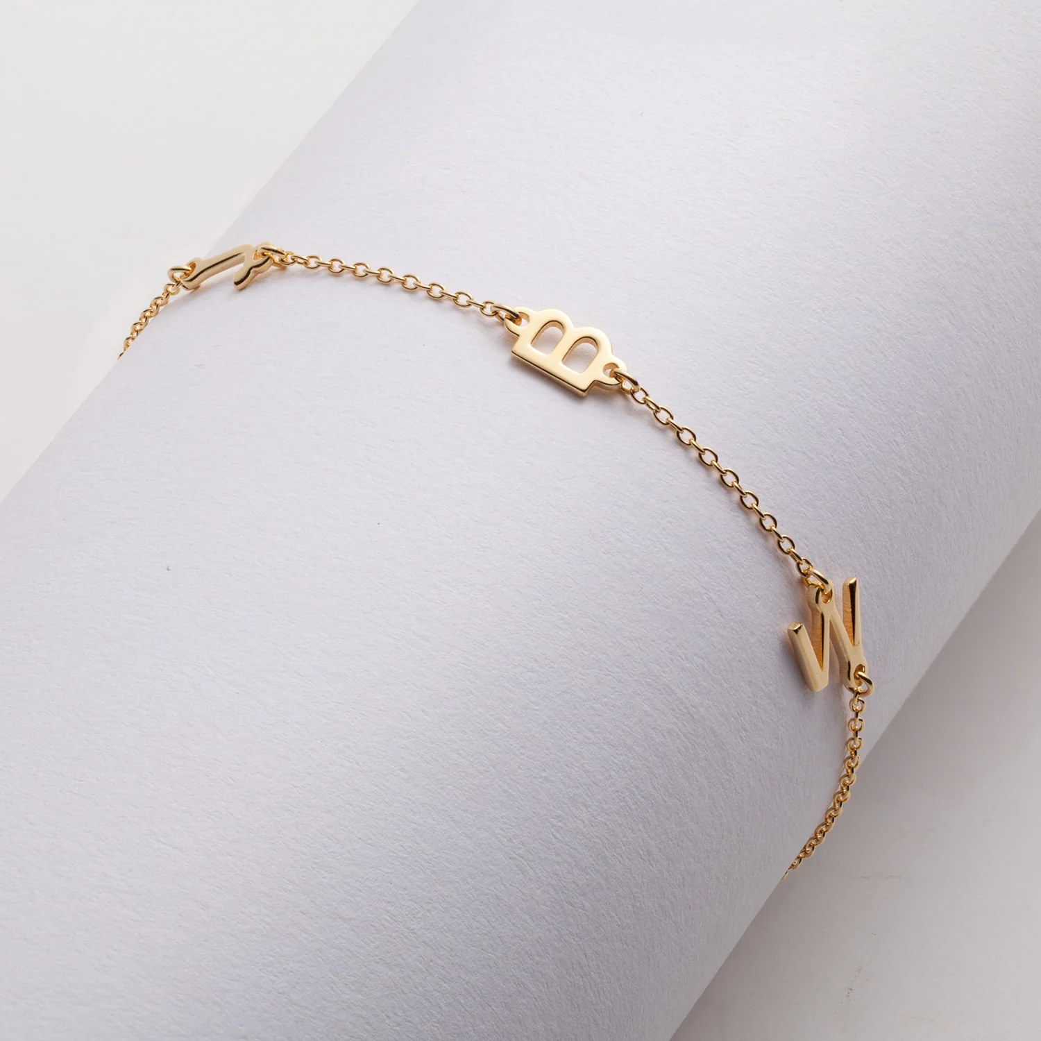 14K Gold over Sterling Station 3-Initial Bracelet - Image 2