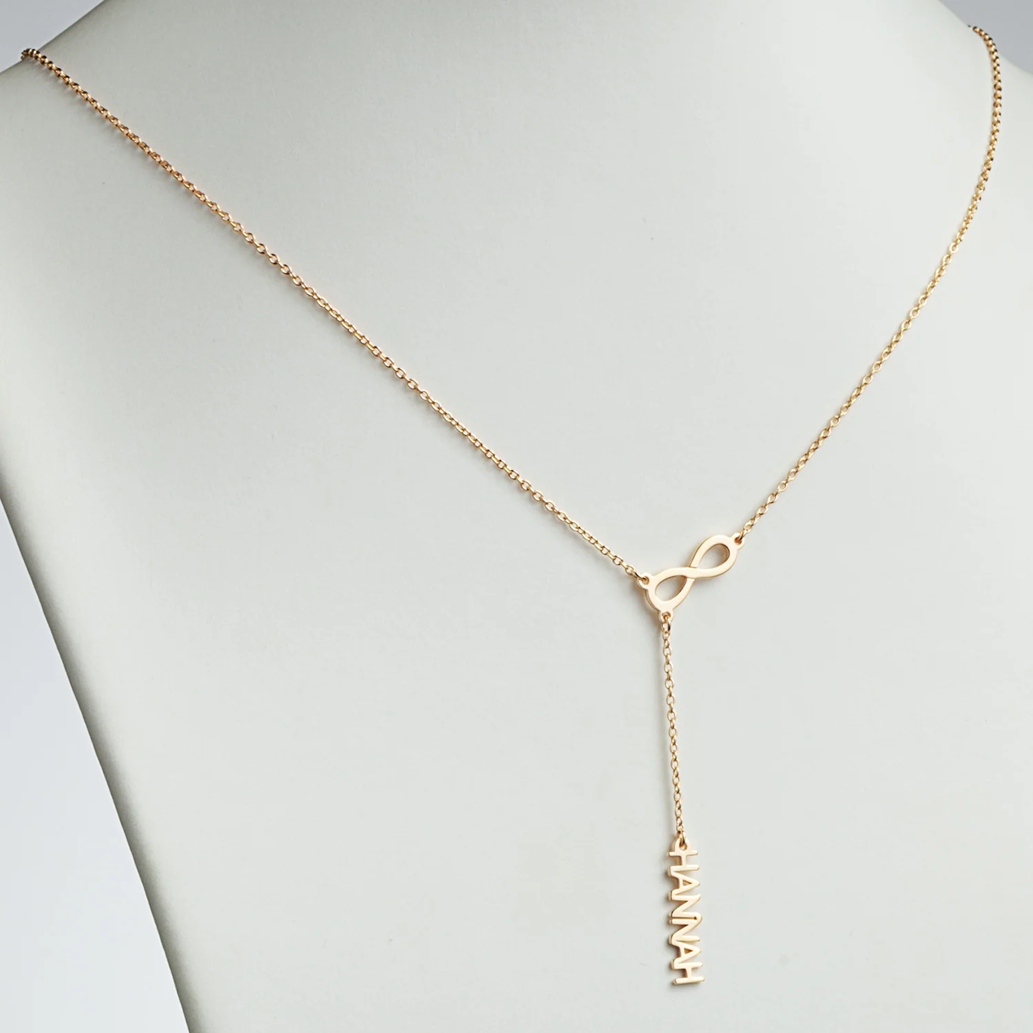 14K Gold over Sterling Uppercase Name and Infinity Y-Necklace - Image 2