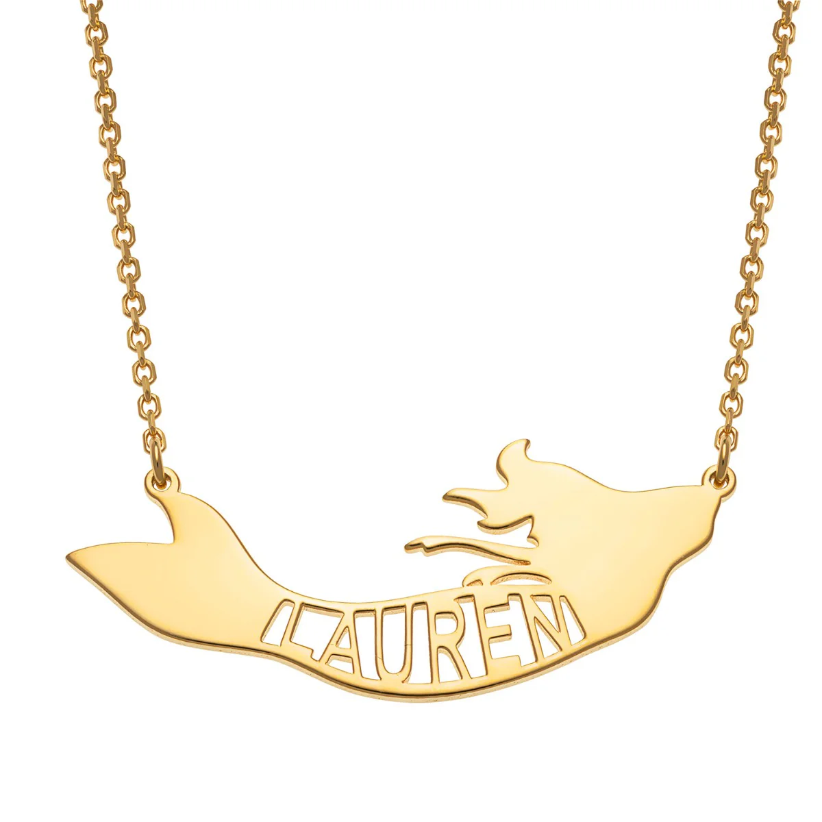 14K Gold over Sterling Uppercase Name Mermaid Necklace