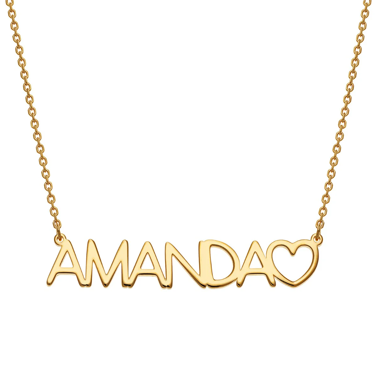14K Gold over Sterling Uppercase Name Necklace With Heart
