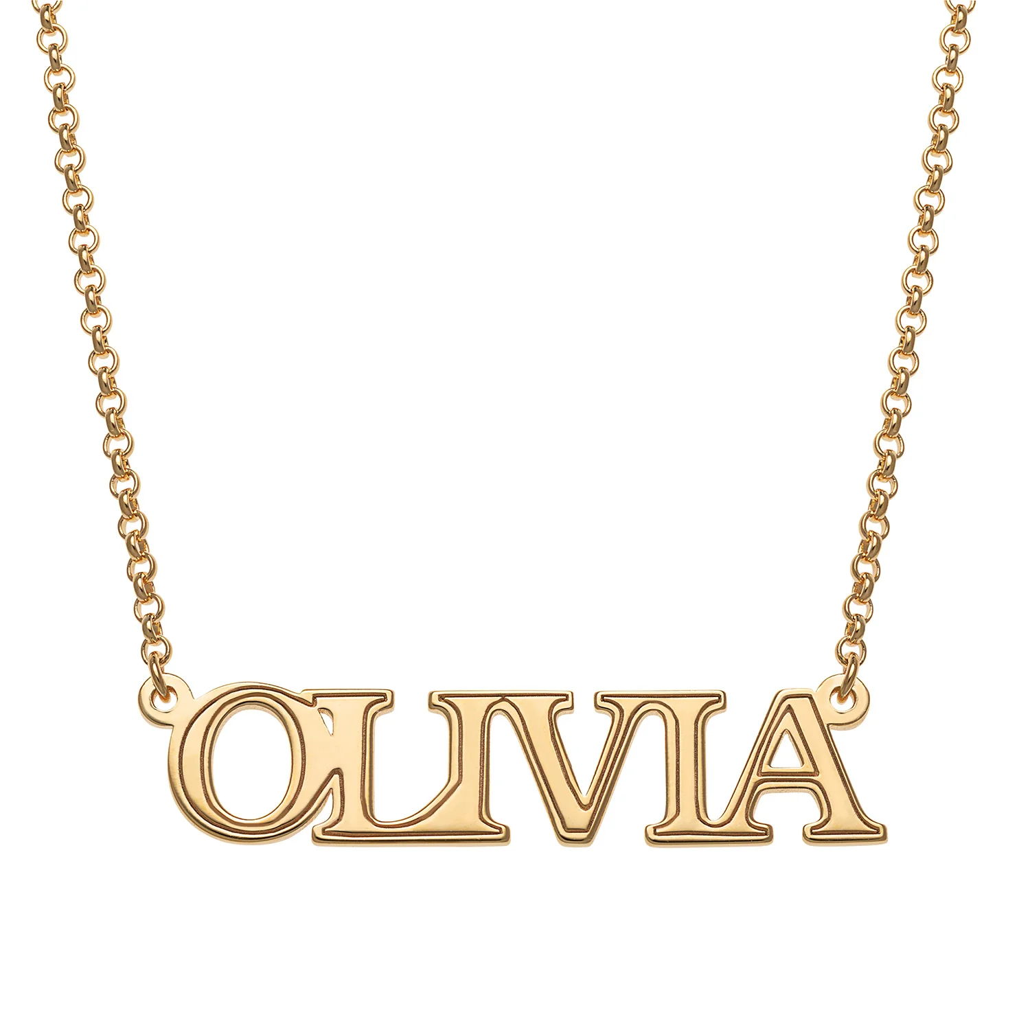 14K Gold over Sterling Uppercase Name with Outline Necklace