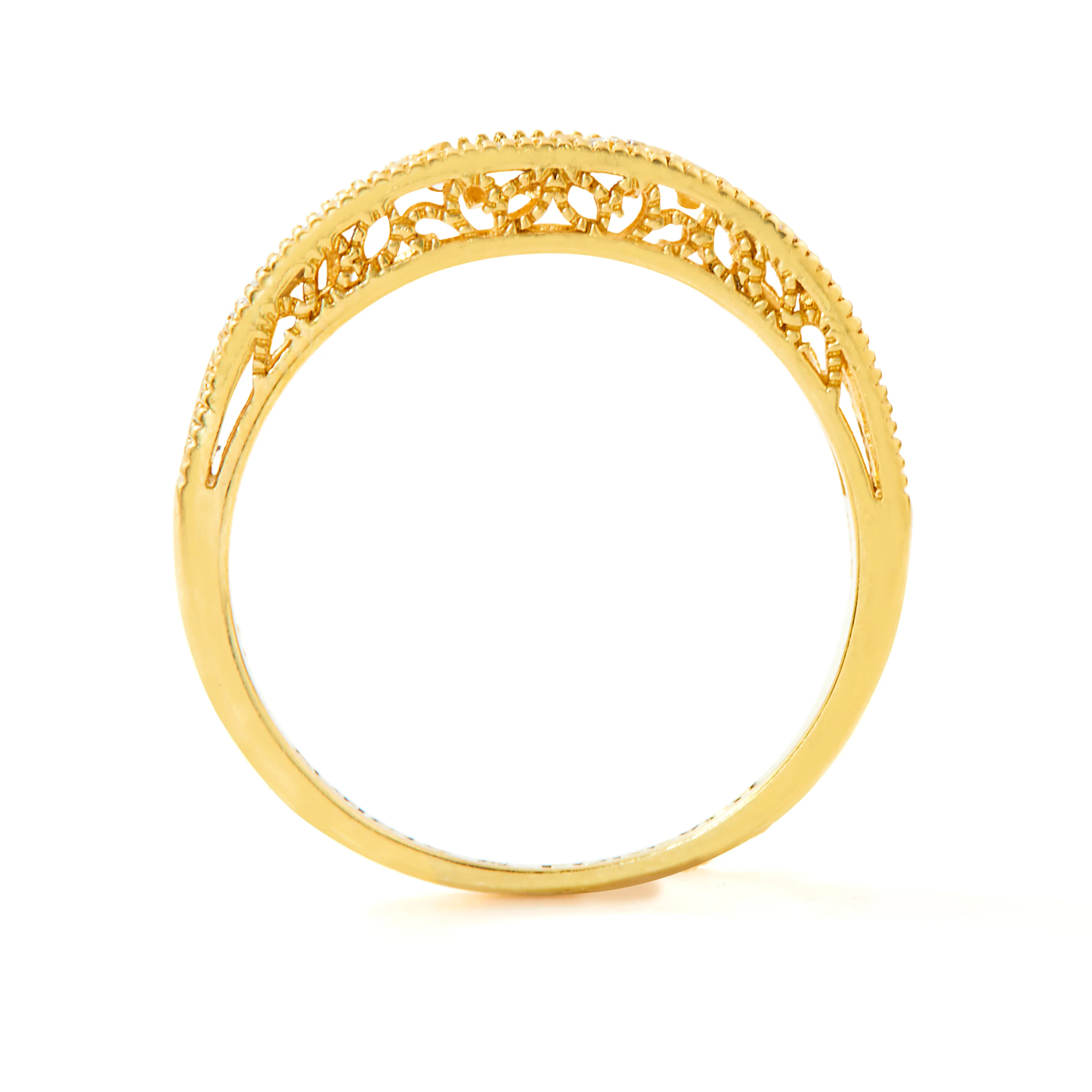 Gold over Sterling Vintage Filigree White Topaz Band Ring - Image 5