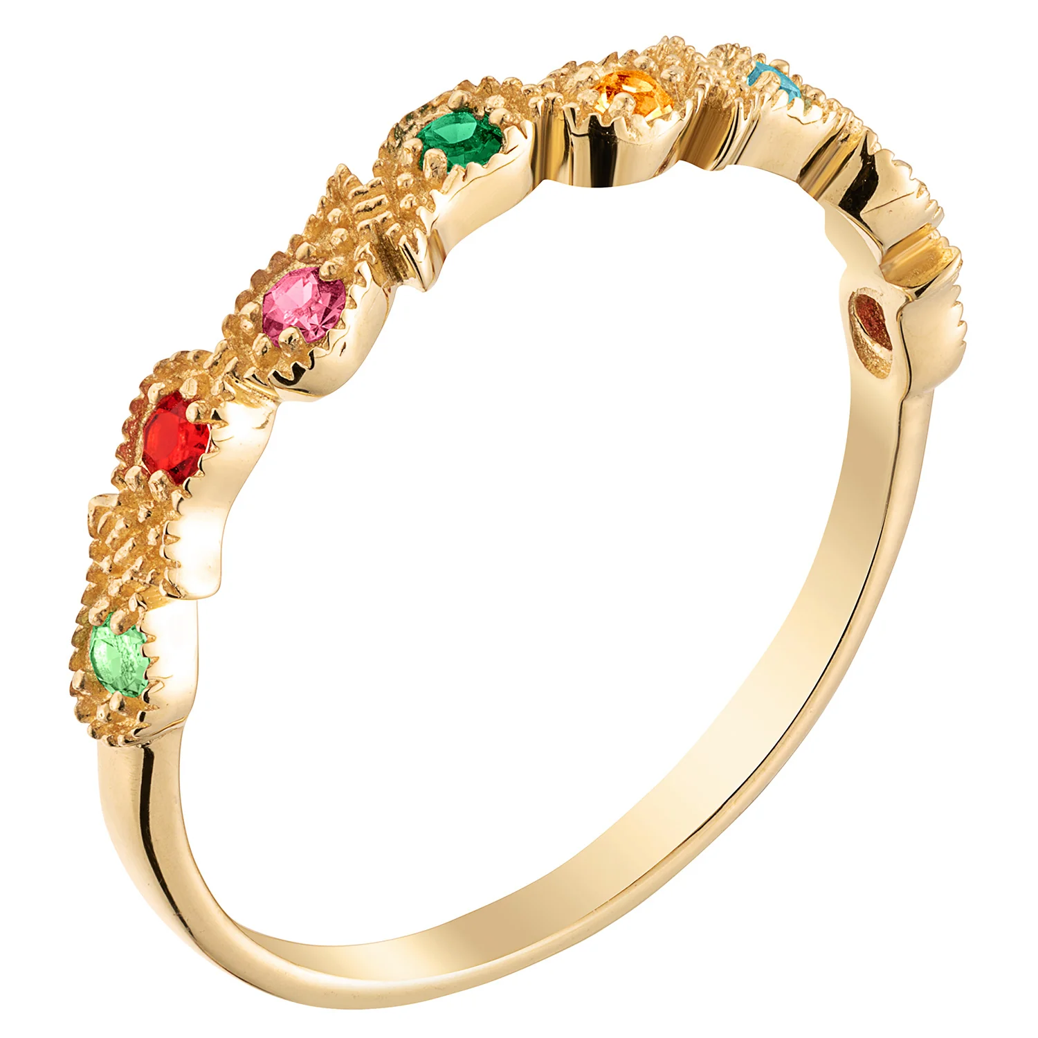 14K Gold over Sterling Vintage Petite Family Birthstone Ring - Image 2