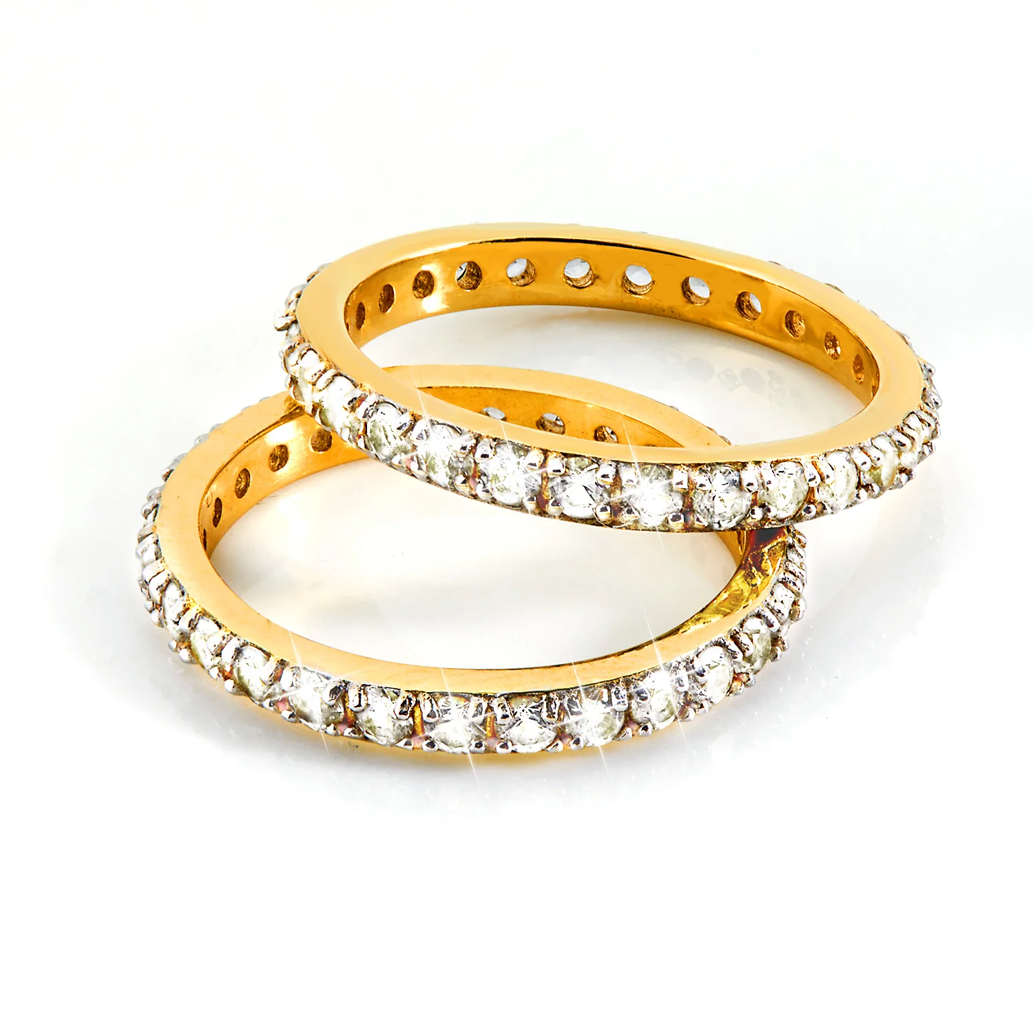 Gold over Sterling White Topaz Eternity Band - 2pc Set - Image 3