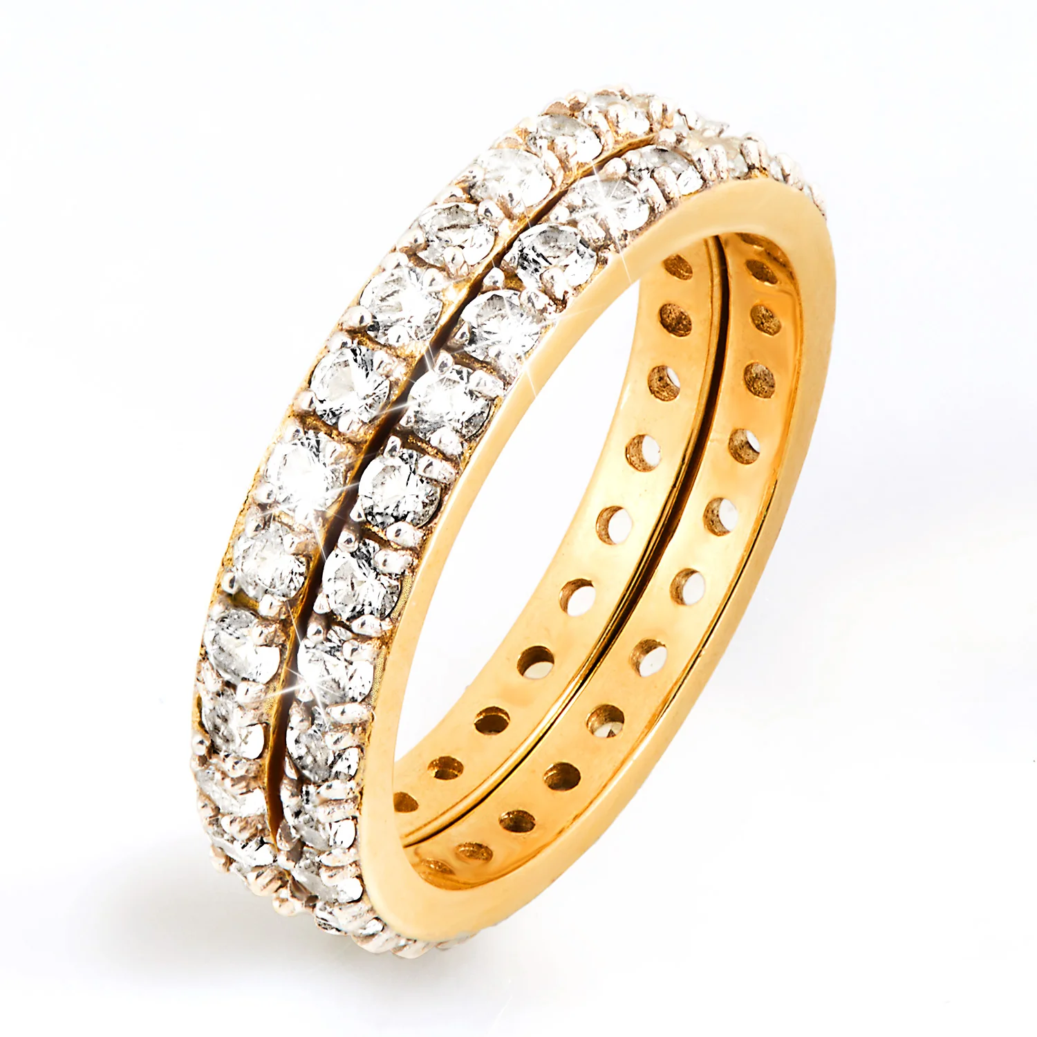 Gold over Sterling White Topaz Eternity Band - 2pc Set - Image 4