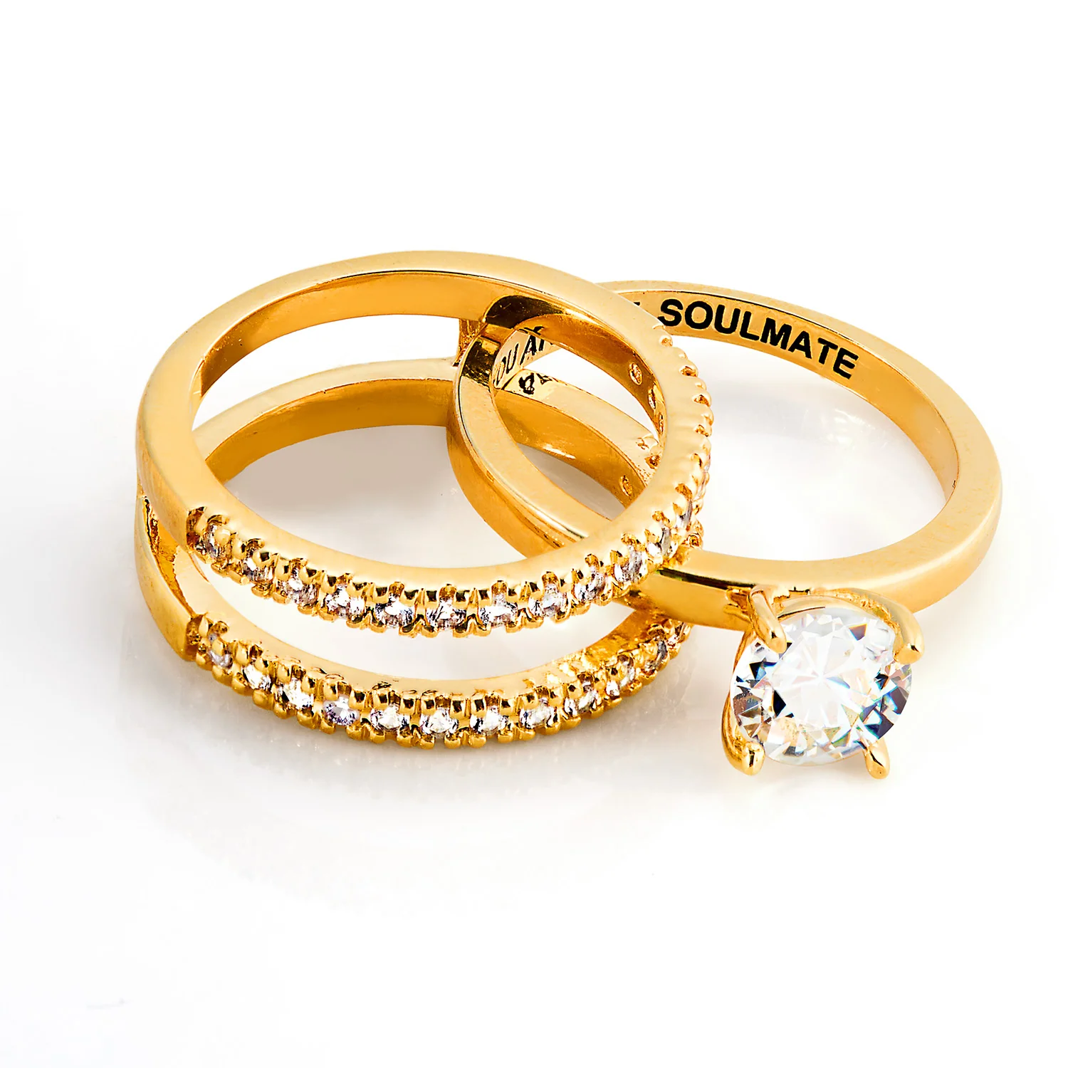 Gold over Sterling White Topaz Solitaire with Enhancer Engraved Engagement Ring Set - Image 7
