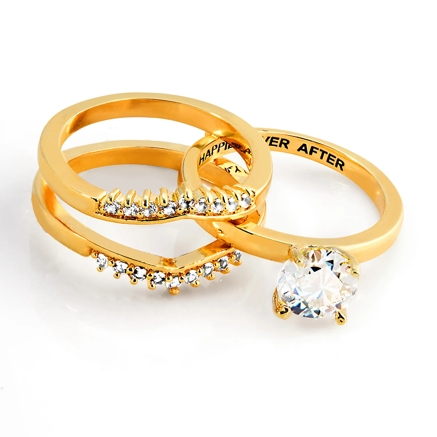 Gold over Sterling White Topaz Solitaire with Enhancer Engraved Engagement Ring Set - Image 4