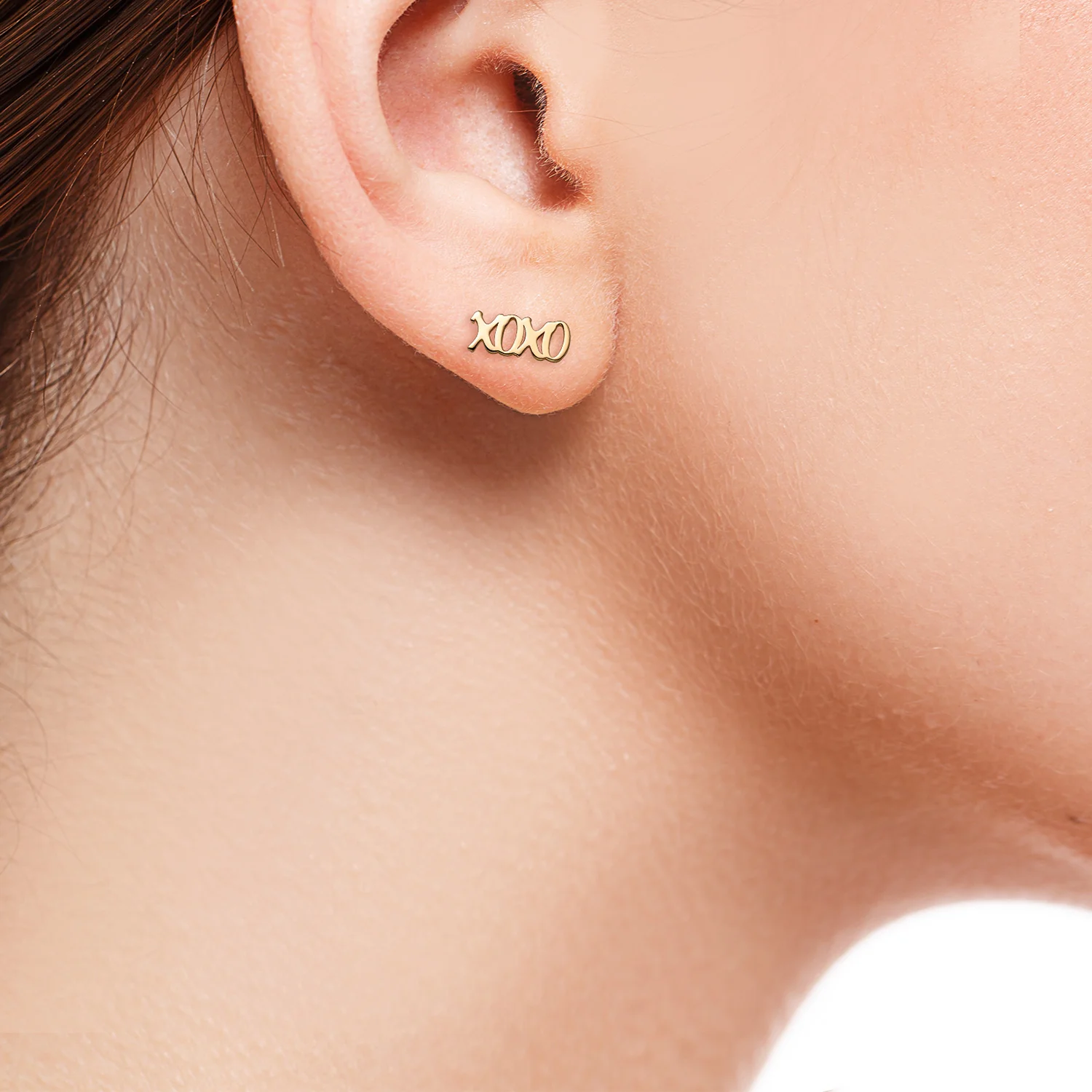 14K Gold over Sterling XOXO Button Earrings - Image 3