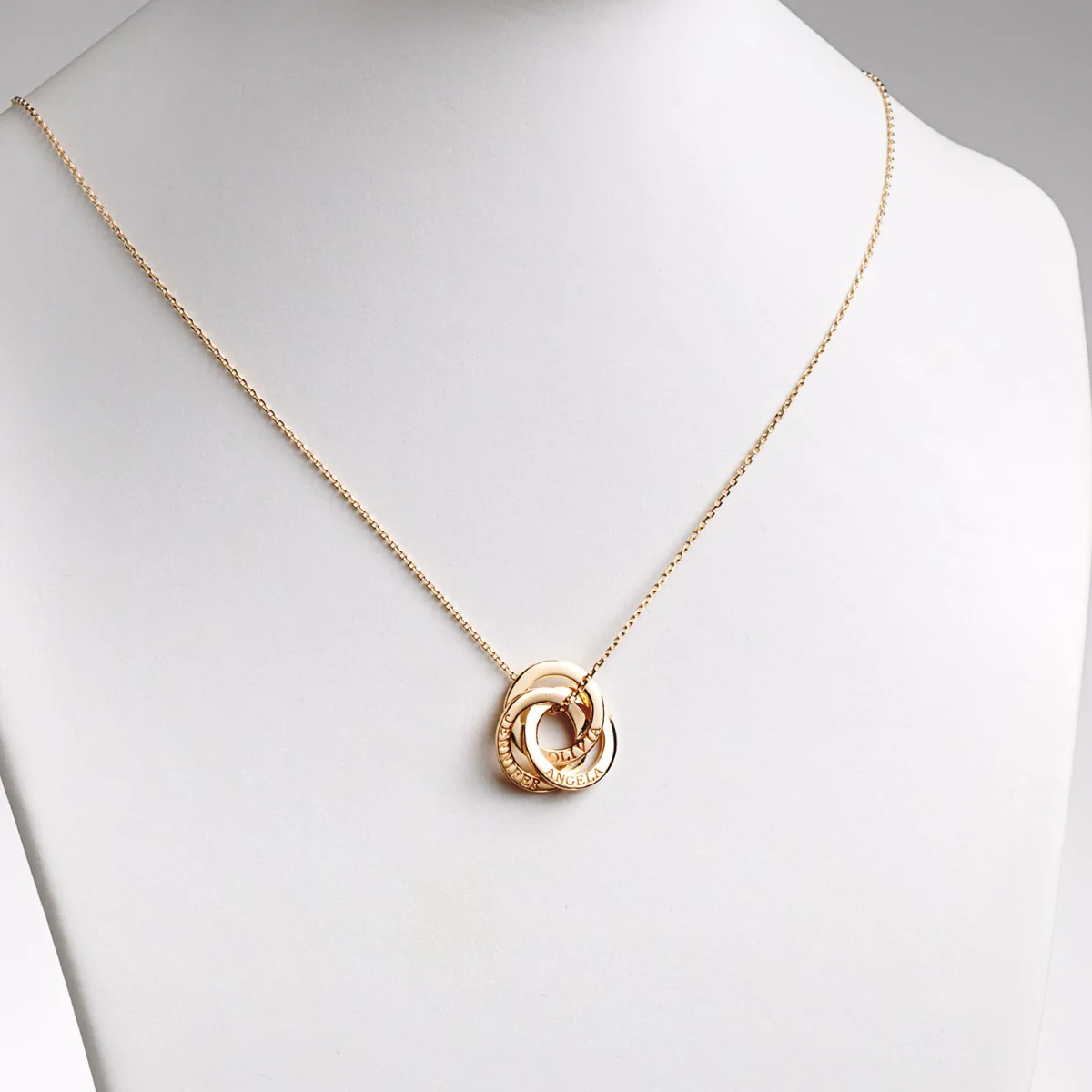 14K Gold Plated Interlocking Rings Engraved Names Necklace - Image 4