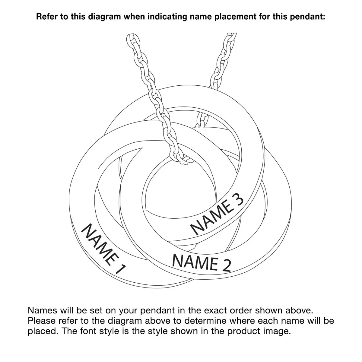 14K Gold Plated Interlocking Rings Engraved Names Necklace - Image 5