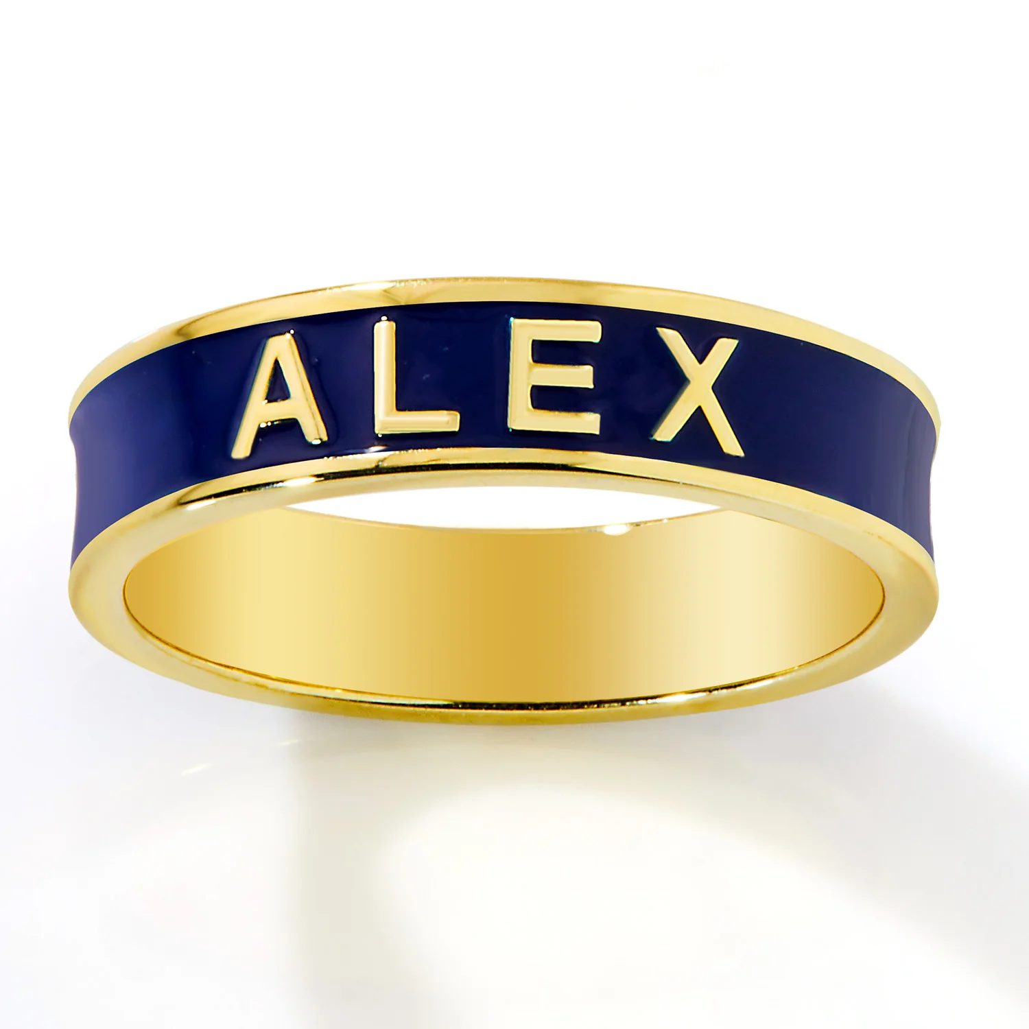 Gold Plated 4.5mm wide Birthmonth Enamel Name Band Ring - Image 4