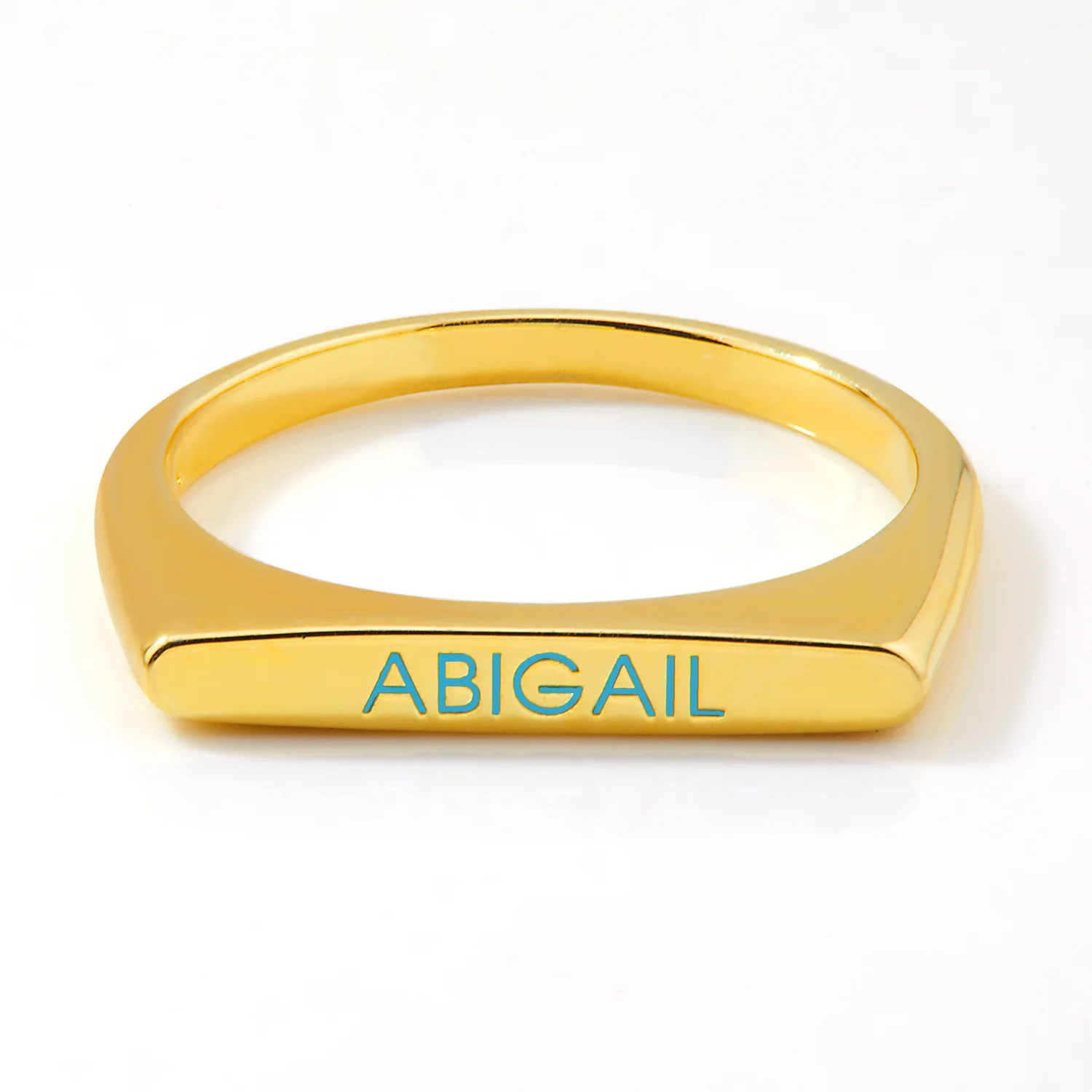 Gold Plated Birthmonth Enamel Name Rectangular Stackable Ring