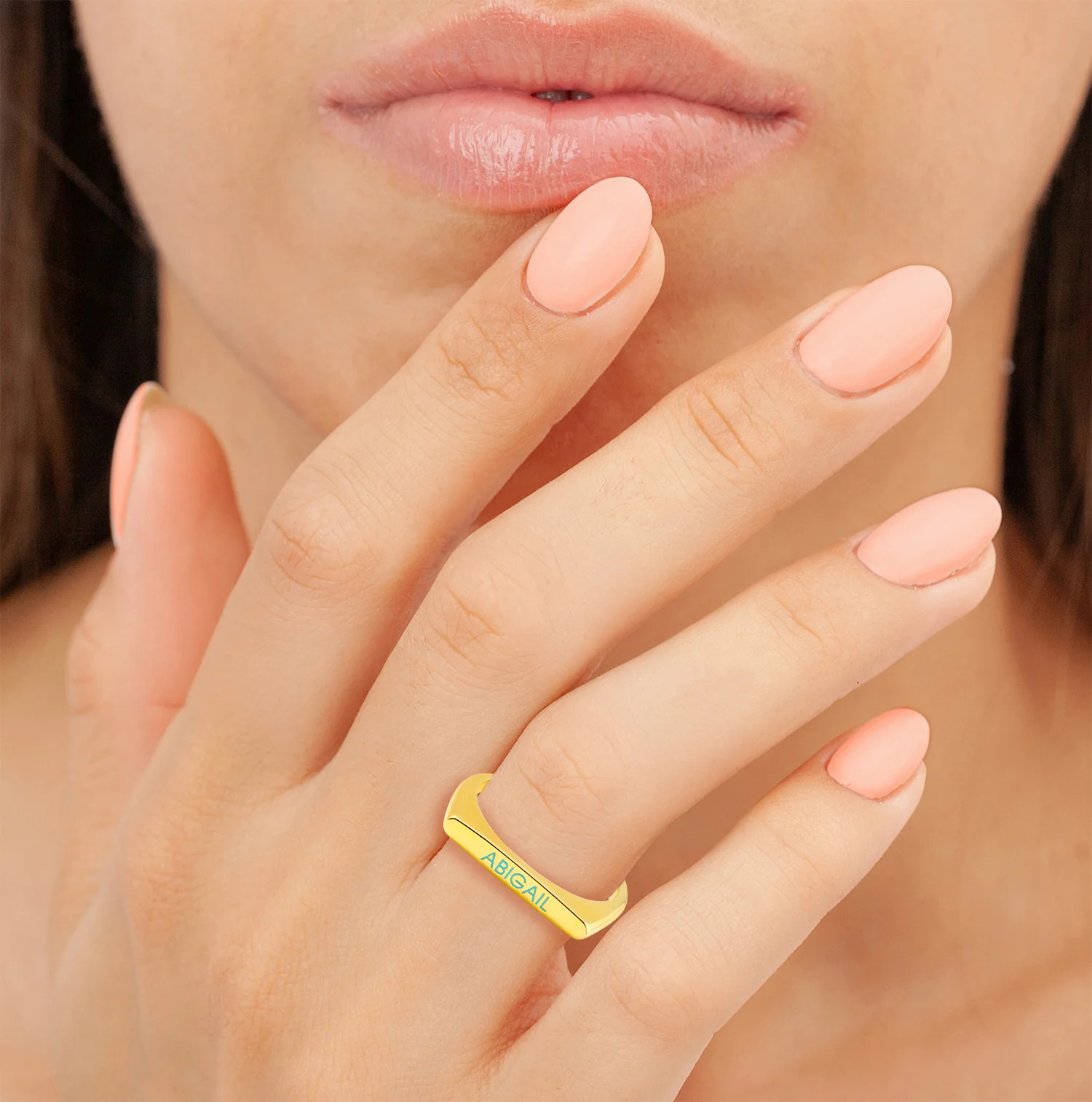 Gold Plated Birthmonth Enamel Name Rectangular Stackable Ring - Image 2