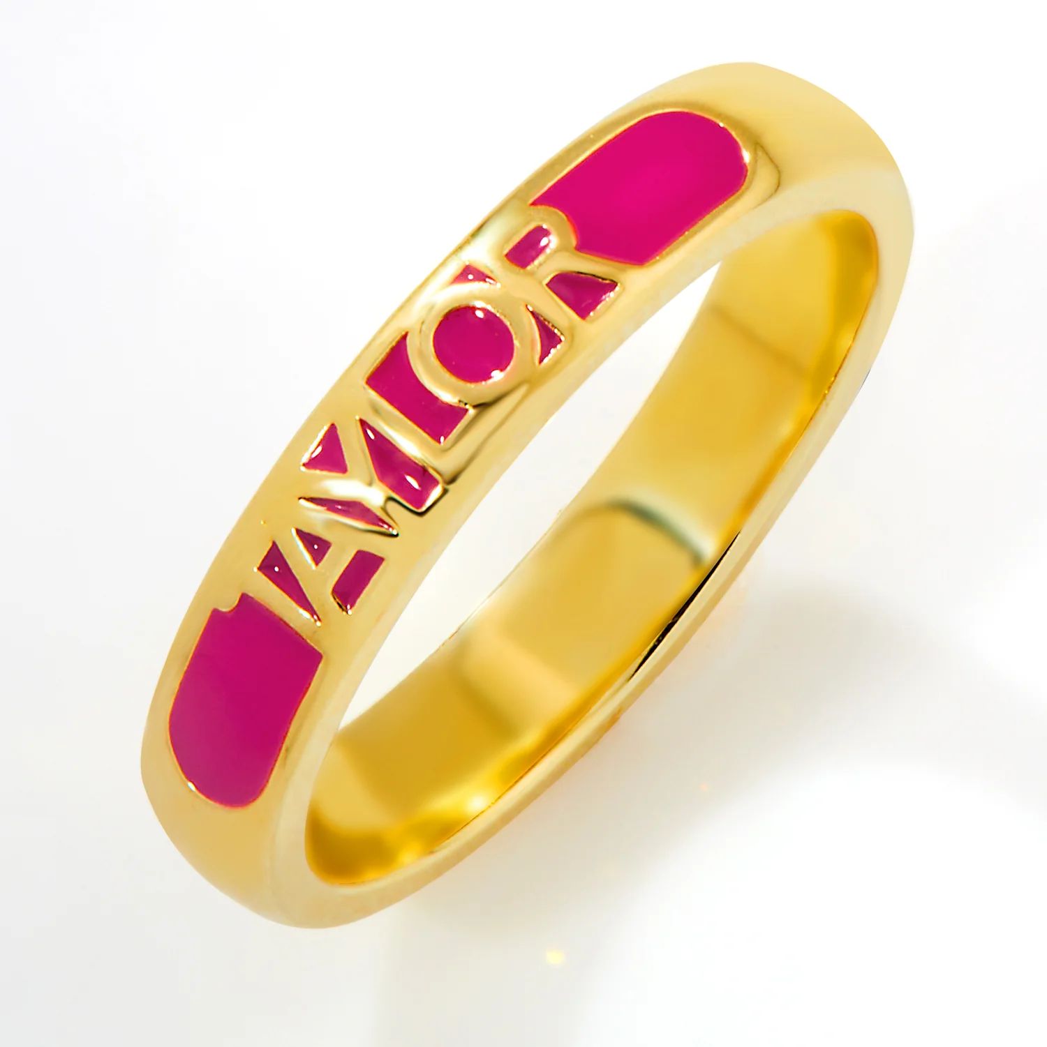 Gold Plated Birthmonth Enamel Name Rounded Band Ring - Image 3