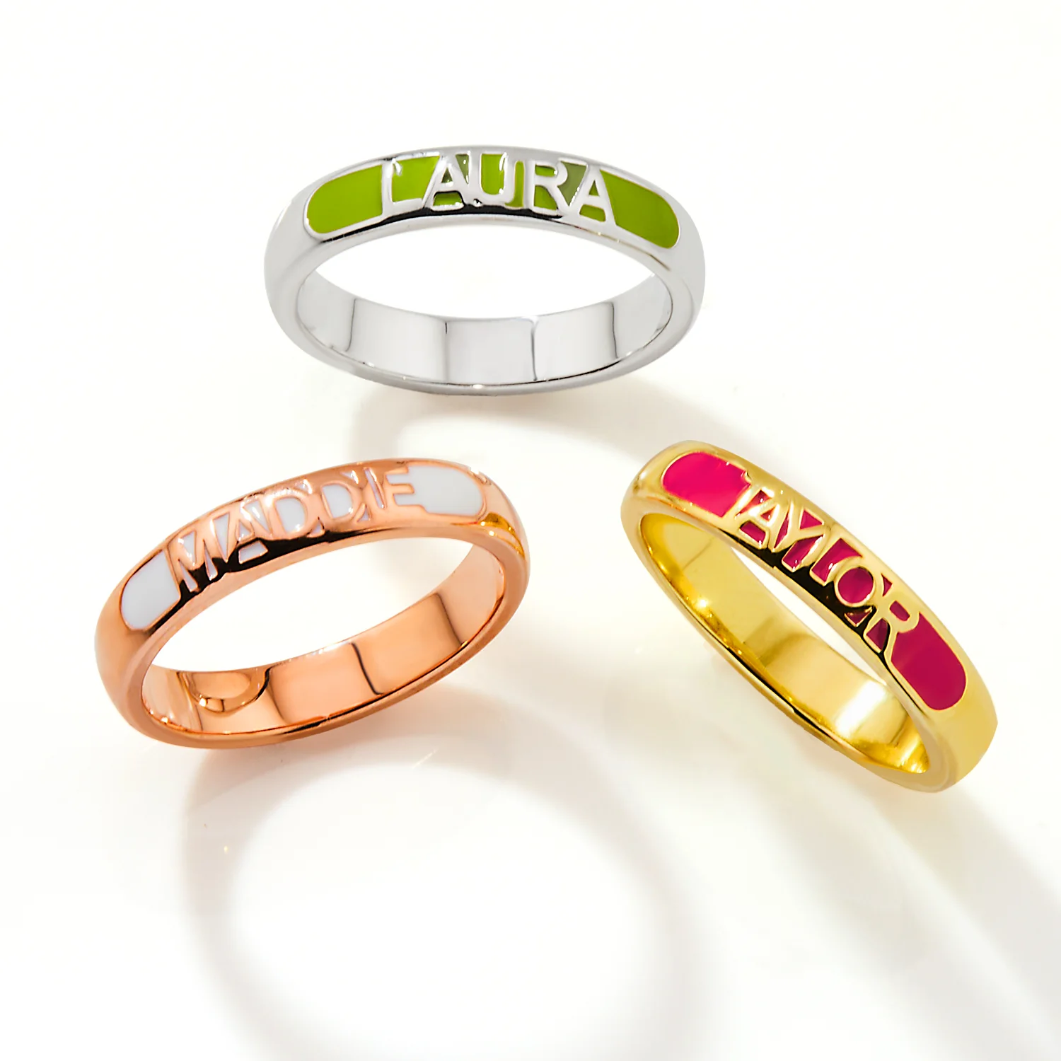 Gold Plated Birthmonth Enamel Name Rounded Band Ring - Image 6