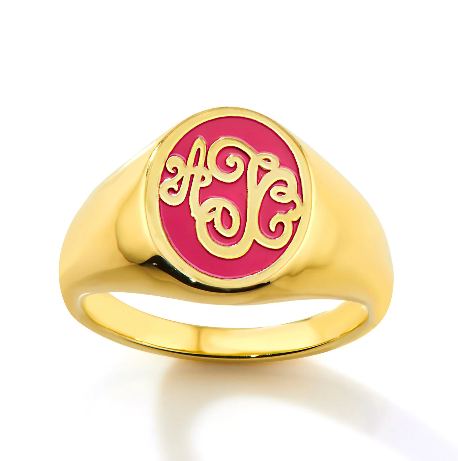 Gold Plated Birthmonth Enamel Script Monogram Signet Ring - Image 4