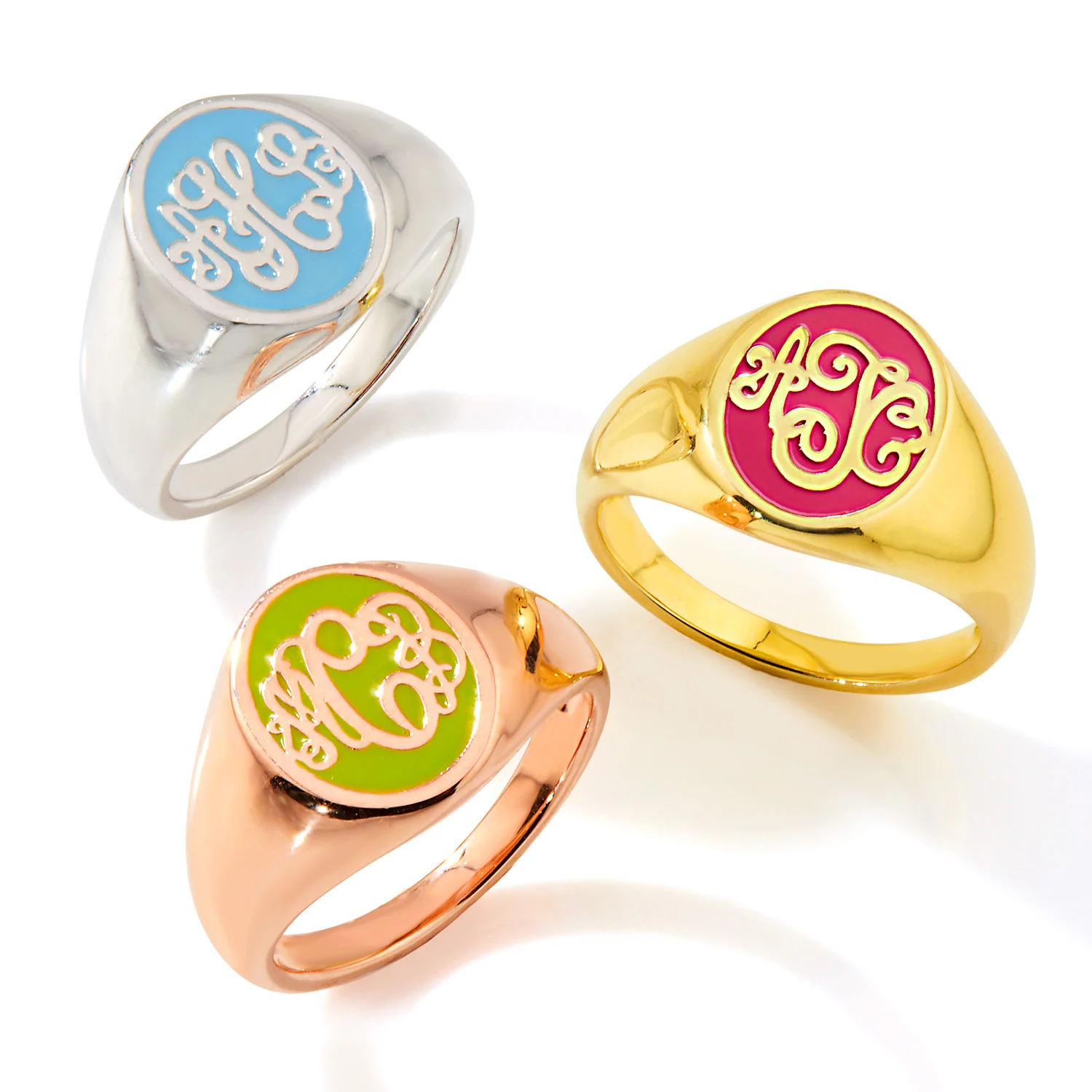 Gold Plated Birthmonth Enamel Script Monogram Signet Ring - Image 6