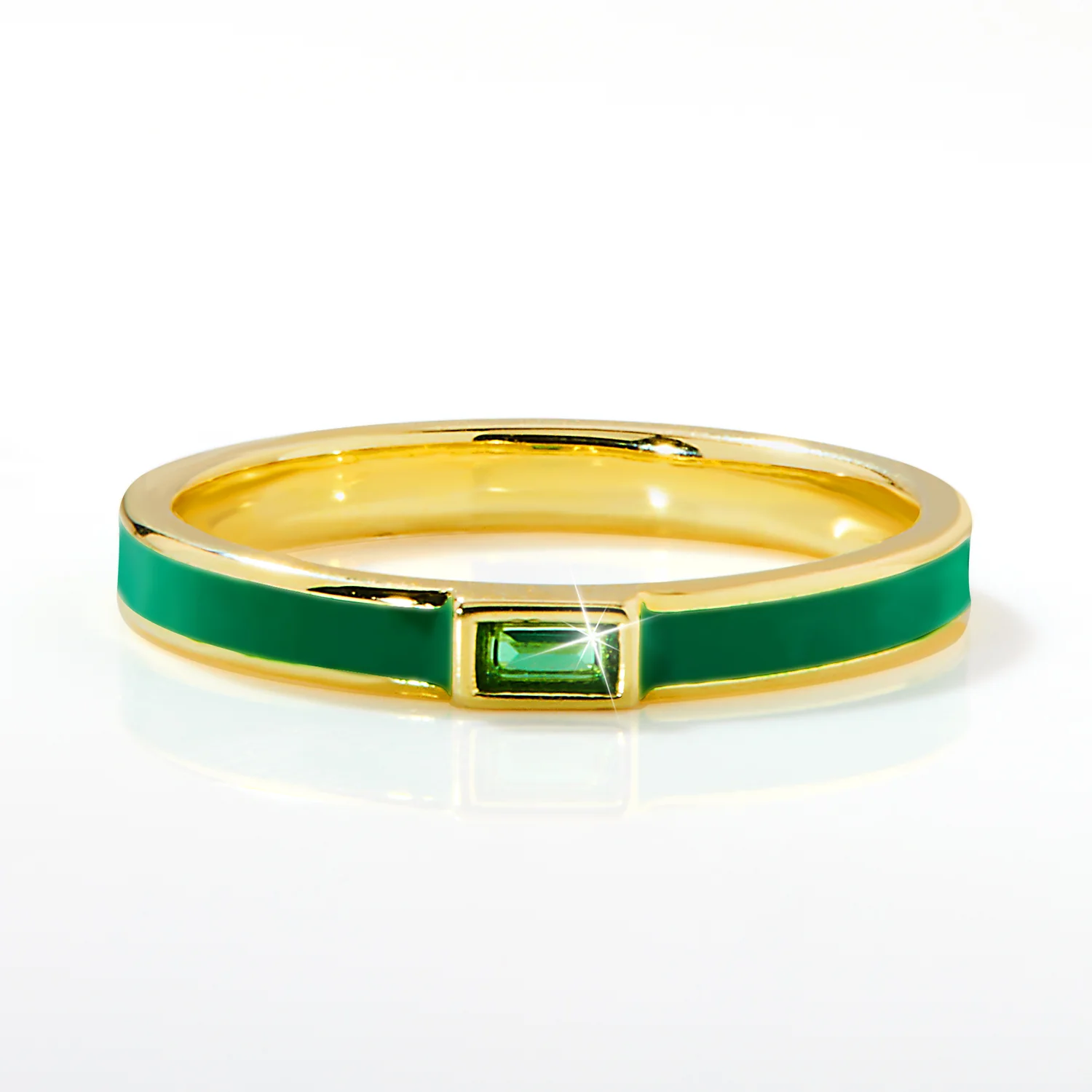 Gold Plated Enamel and Birthstone Stackable Band Ring - Image 3