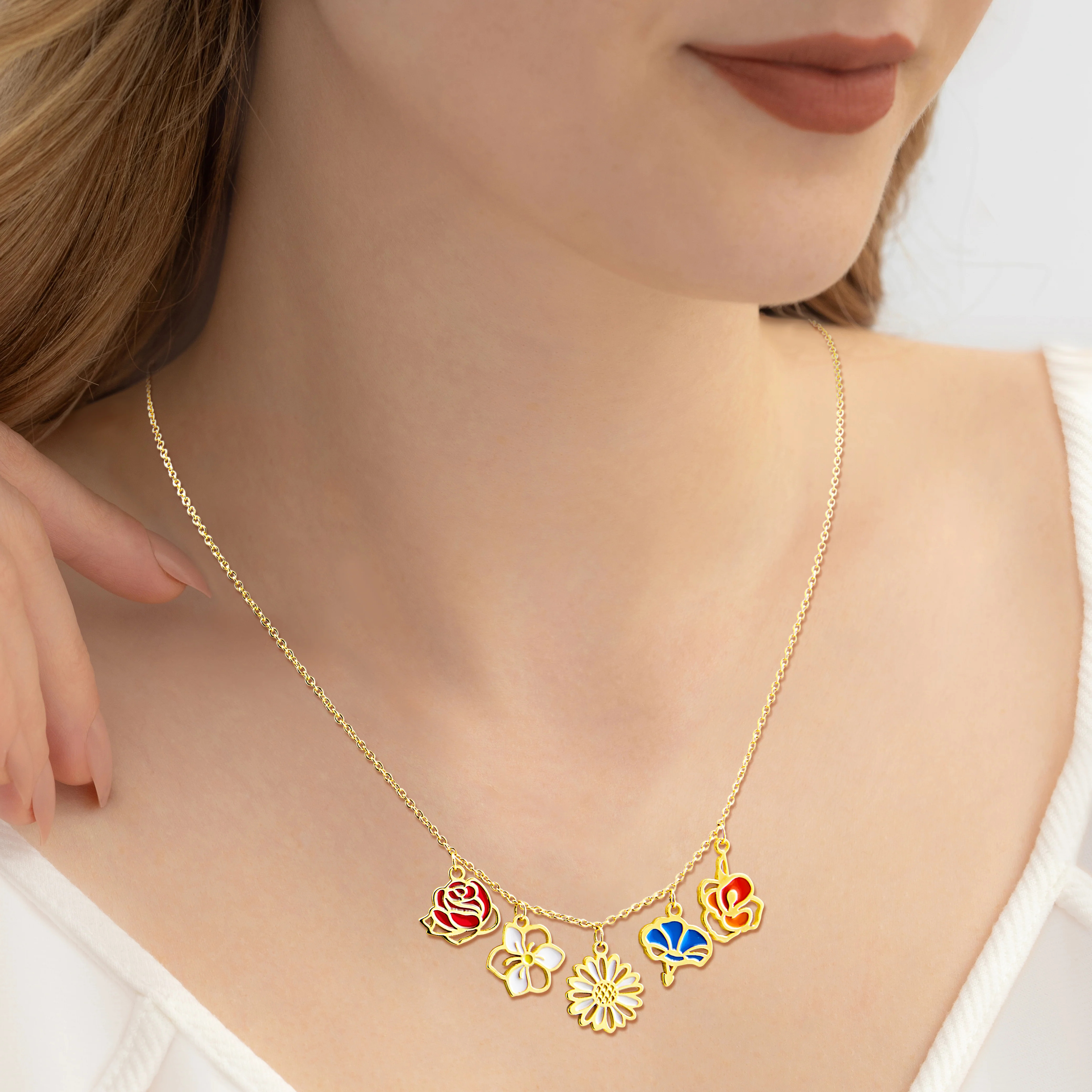 Gold Plated Enamel Birth Month Flower Charm Necklace - Image 2