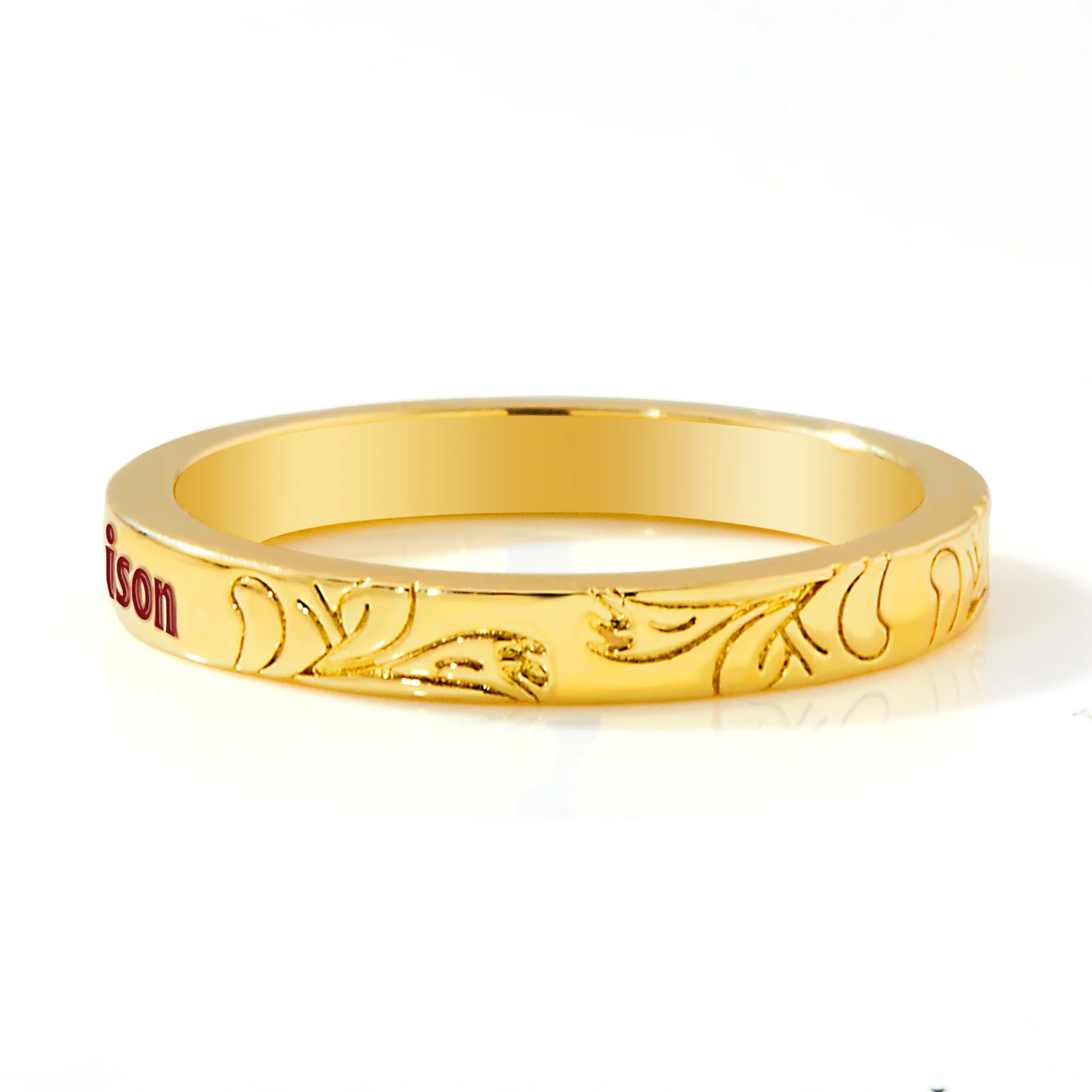 Gold Plated Enamel Name  Floral Filigree Band Ring - Image 10
