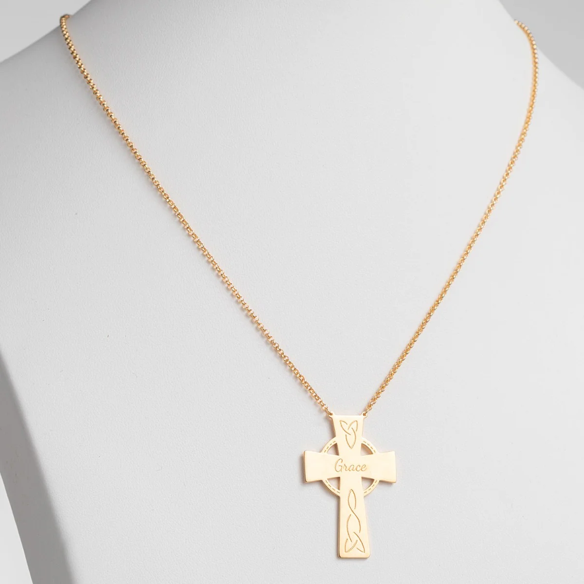 14K Gold Plated Engraved Name Celtic Cross Necklace - Image 2