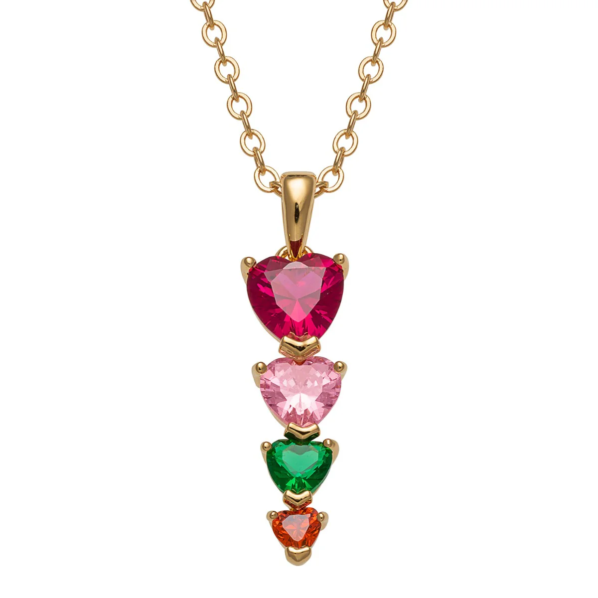 14K Gold Plated Stacked Heart Family Birthstone Necklace