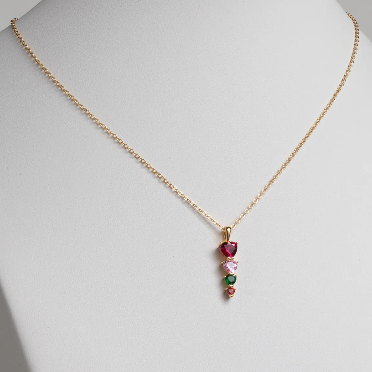 14K Gold Plated Stacked Heart Family Birthstone Necklace - Image 2