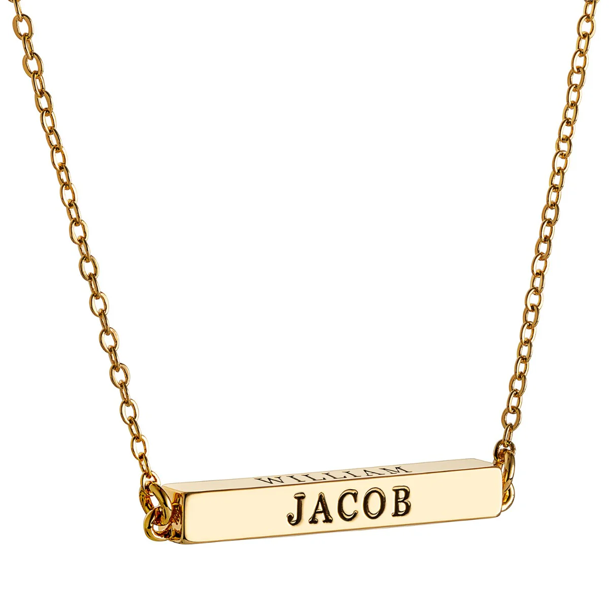 14K Gold Plated Horizontal 4-Sided Engraved Family Name Necklace - Image 10