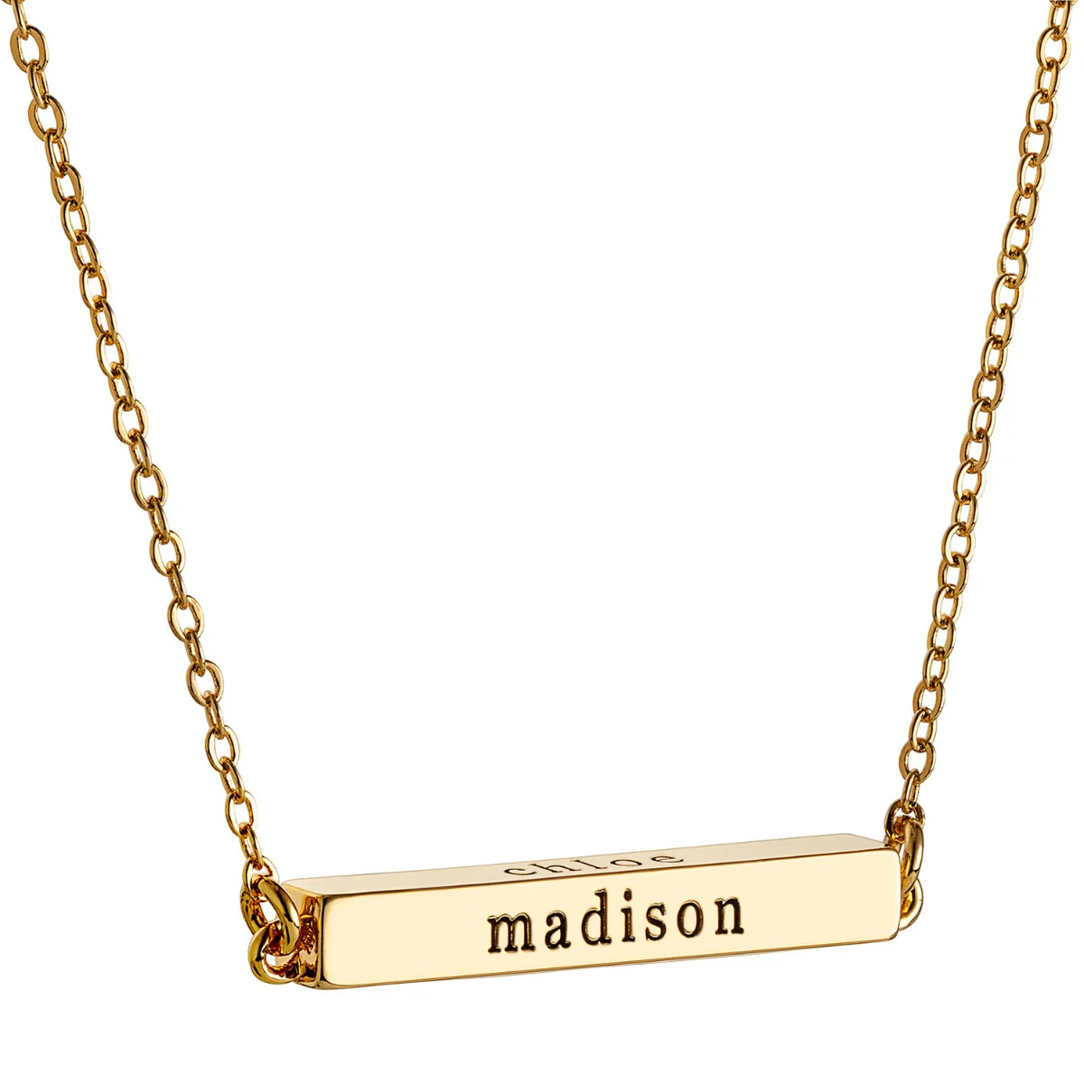 14K Gold Plated Horizontal 4-Sided Engraved Family Name Necklace - Image 11