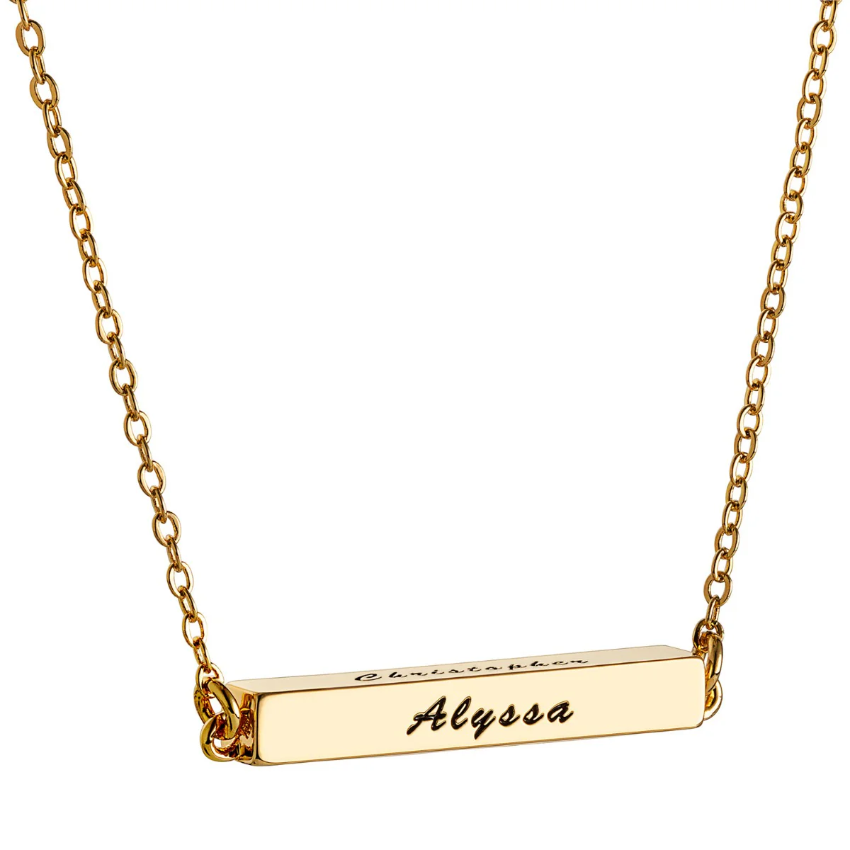 14K Gold Plated Horizontal 4-Sided Engraved Family Name Necklace - Image 2